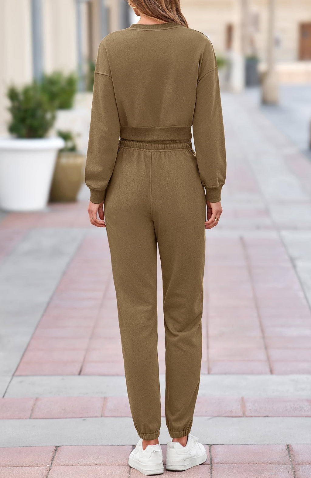 BTFBM Women 2 Piece Outfits Long Sleeve Crop Top Pullover Drawstring Pant Jogger Set Casual Sweatsuits Tracksuit Pockets