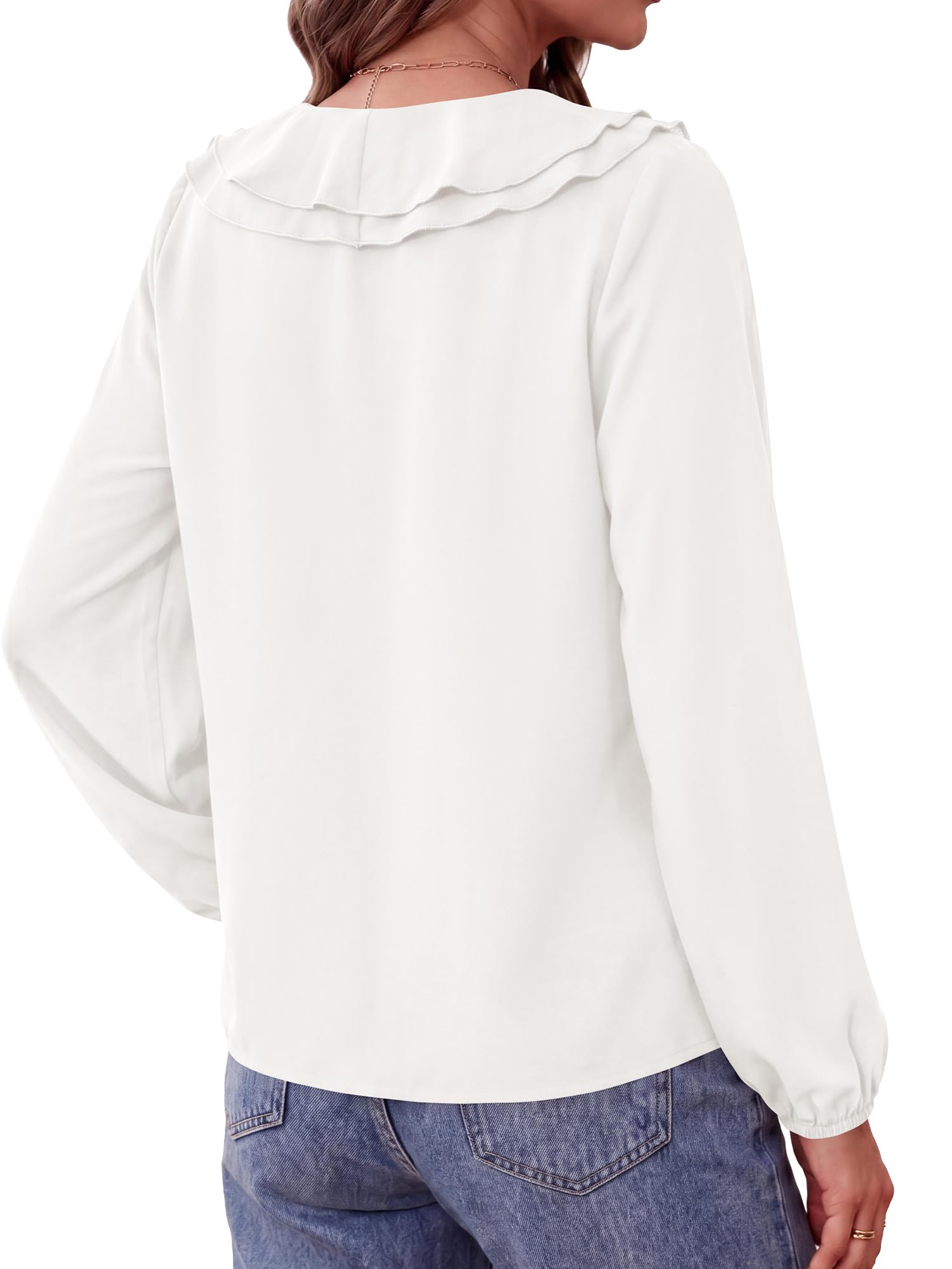 BTFBM Womens Fall Tops Ruffle Blouses Dressy Casual | Double Ruffled Collar V Neck Long Sleeve Shirts, Lightweight Fashion Clothing Trendy, Daily Business Office Work Clothes