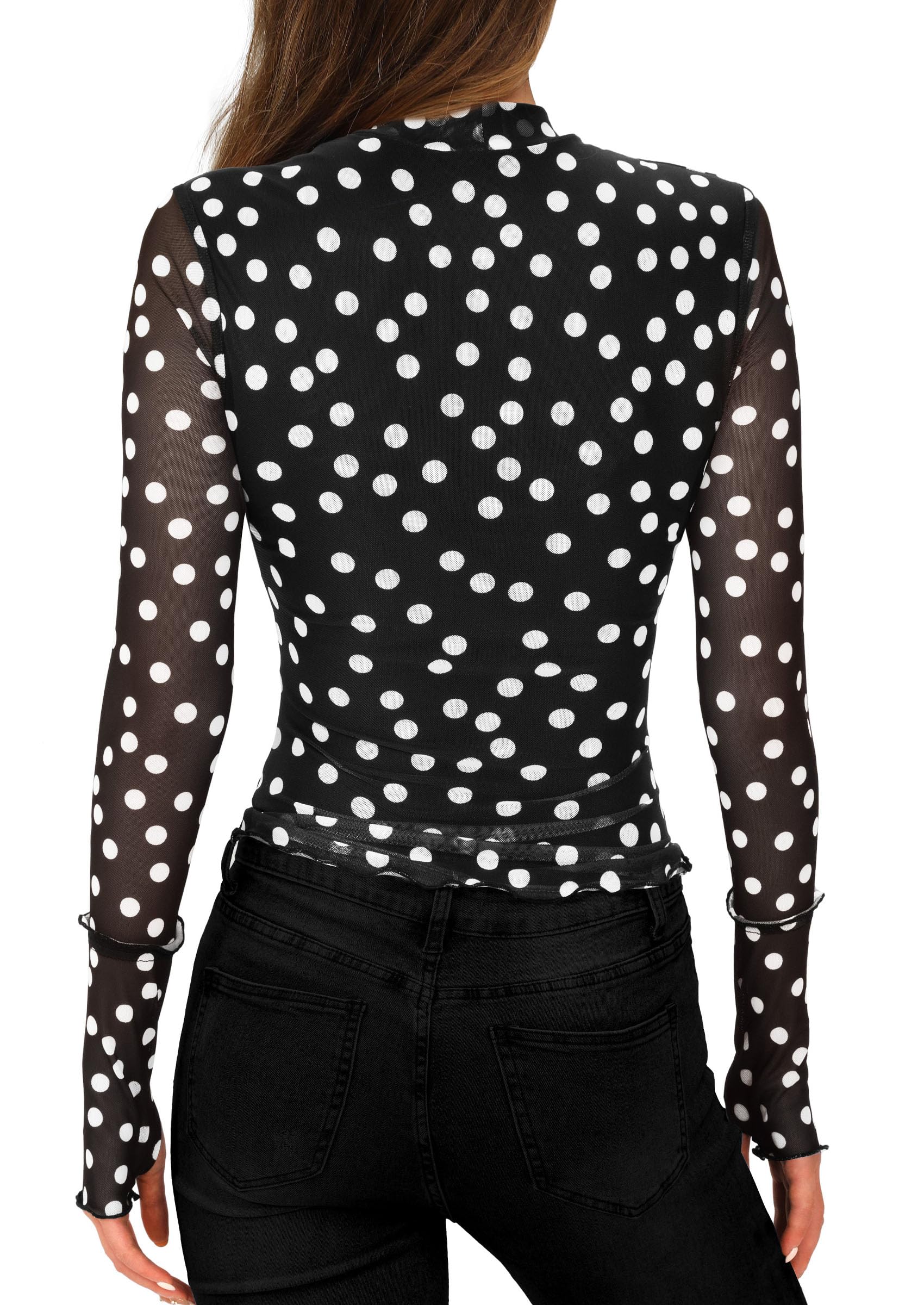 PRETTYGARDEN Womens Fall Mesh Floral Blouses Long Sleeve Going Out Tops Slim Fitted Shirts Date Night Outfits