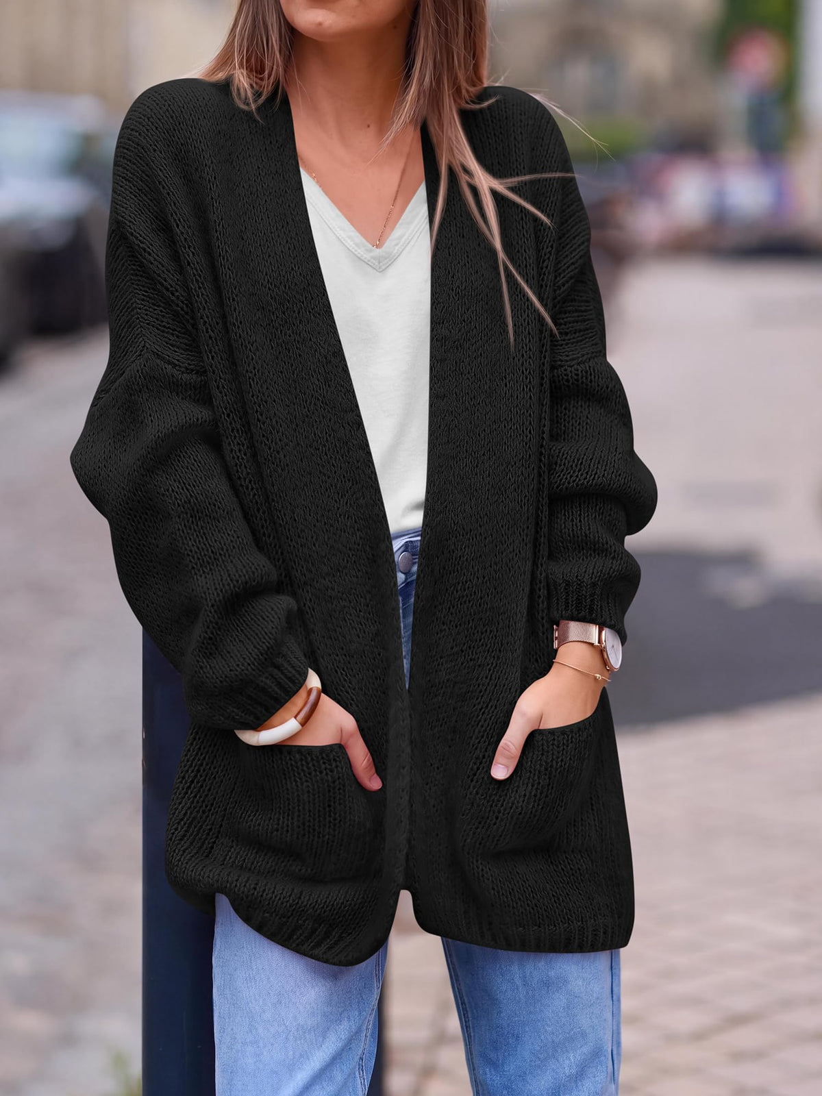 FreshPretty Cardigan Sweaters for Women 2026 Fall Clothes with Pockets,Lightweight Open Front Womens Jacket,Long Sleeve Trendy Fashion Clothing,Soft Loose Knit Business Casual Outfits