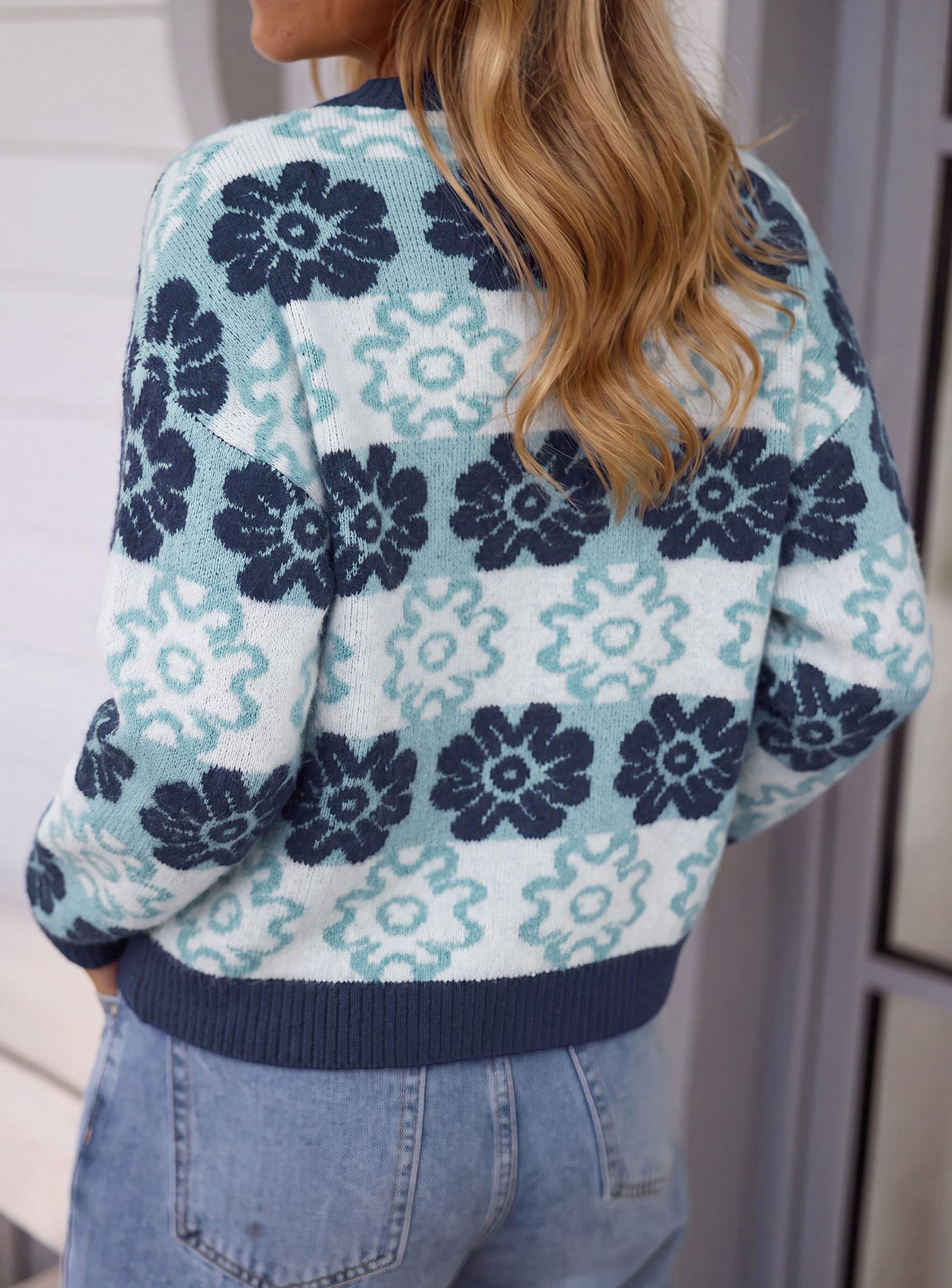 PRETTYGARDEN Women's Floral Crewneck Sweater Knit Pullover Loose Fit, Chunky Knit Sweaters Tops, Dressy Casual Work Vacation Holiday Outfits, Womens Fall Fashion, Winter Clothes