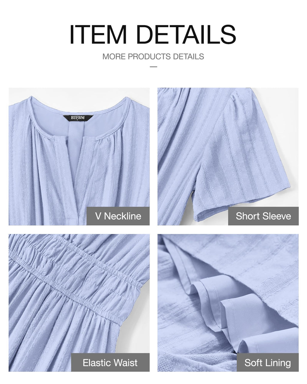 BTFBM Womens Summer Casual Midi Maxi Dresses Lightweight Short Sleeve V Neck Elastic Waist Boho Beach Dress Pockets