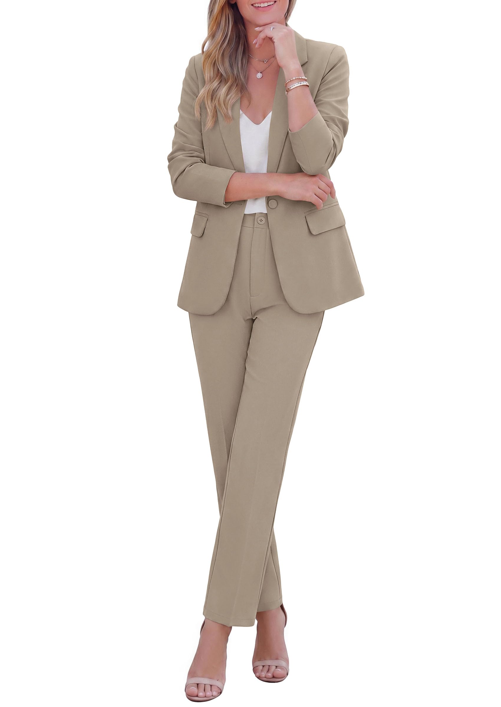 PRETTYGARDEN Two Piece Sets for Women Dressy Pant Suits Lapel Blazer,Straight Leg Dress Pants,Professional Interview Suit Set,Business Casual Outfits,Office Work Clothes,Fall Winter