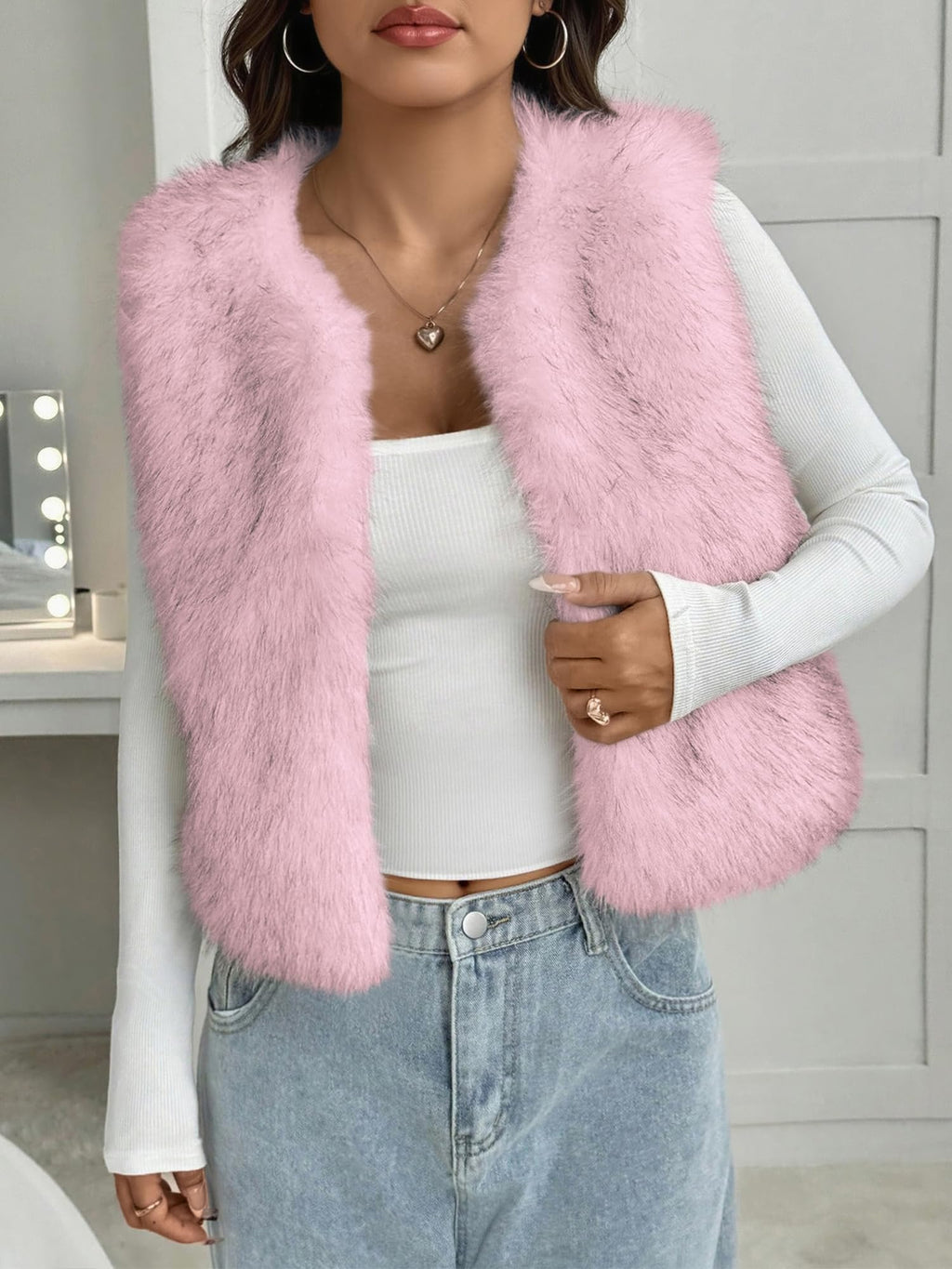 BTFBM Faux Fur Vest Women Fall Fashion Sleeveless Fuzzy Jacket Fluffy Coats Winter Clothing Furry Outerwear Vests