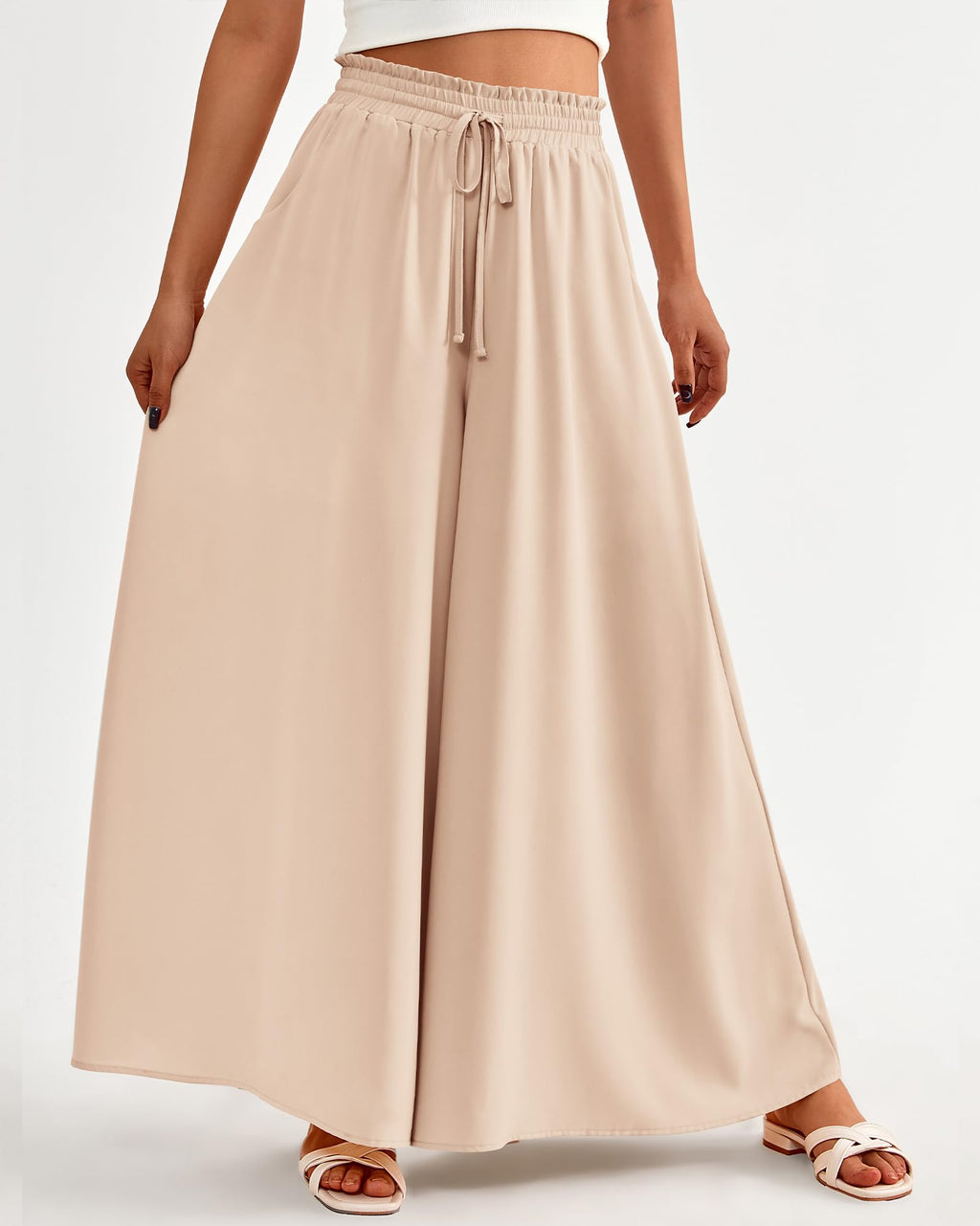 BTFBM Women Casual High Waist Wide Leg Pants Spring Summer Long Palazzo Pants Pocket Lounge Beach Vacation Clothes