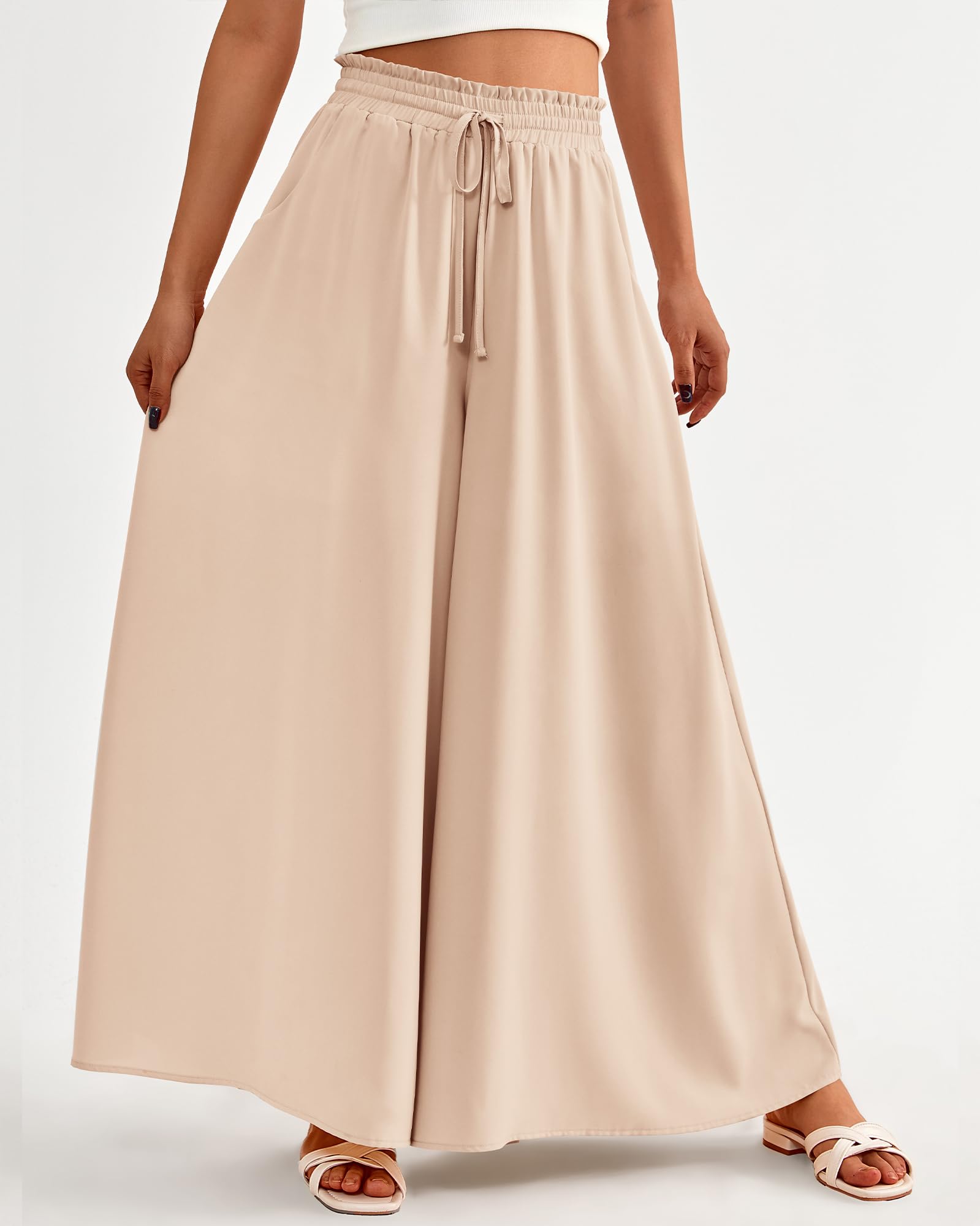 BTFBM Women Casual High Waist Wide Leg Pants Spring Summer Long Palazzo Pants Pocket Lounge Beach Vacation Clothes
