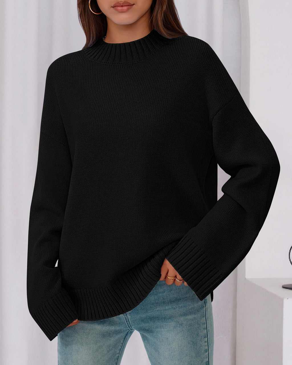 BTFBM Sweaters for Women Casual Crewneck Long Sleeve Loose Ribbed Knit Pullover Sweater Winter Clothes Fall Outfits