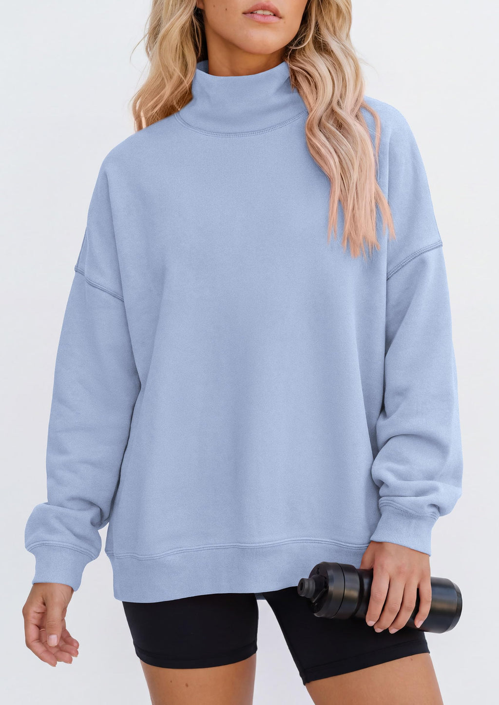 PRETTYGARDEN Womens Mock Neck Sweatshirt Oversized Pullover Loose Fit,Side Pockets,Long Sleeve Drop Shoulder Tops,Casual Lounge Work Travel Airport Outfits,Fall Fashion Winter Clothes