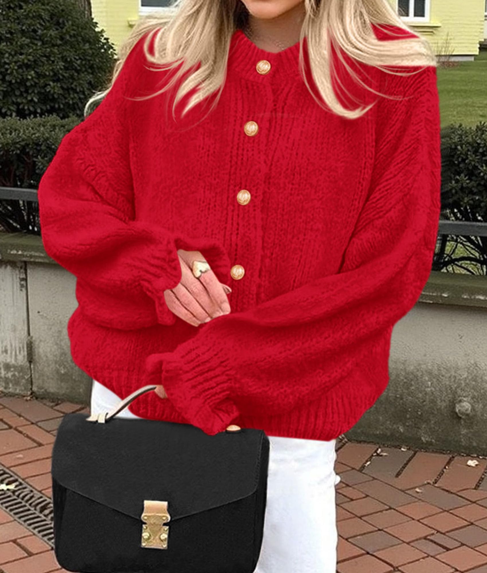 PRETTYGARDEN Womens Cropped Cardigans Trendy Ruffle Open Front Chunky Knit Sweater Oversized Button Down Fall Clothes