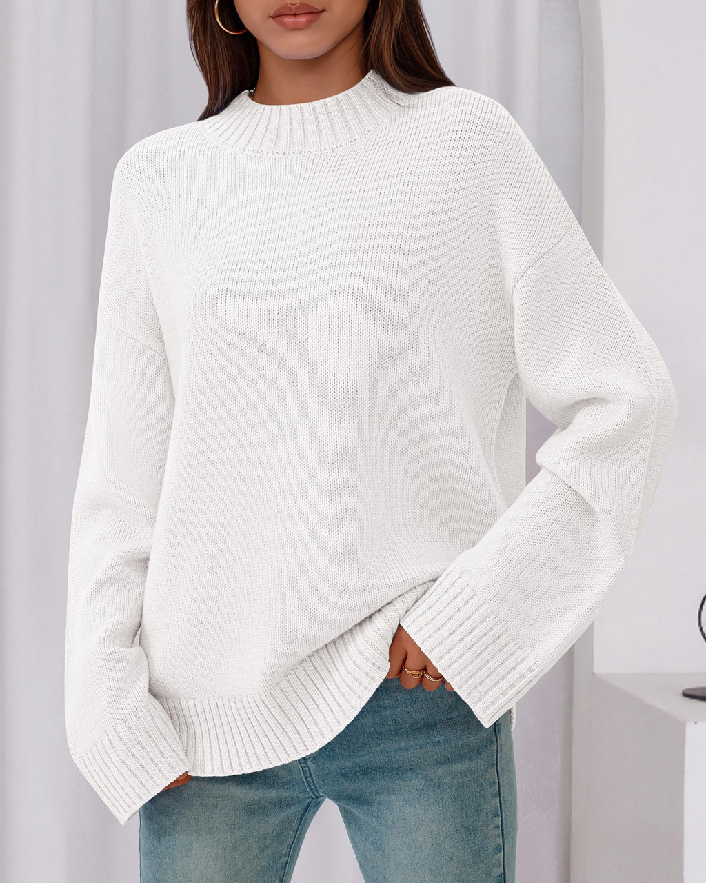 BTFBM Sweaters for Women Casual Crewneck Long Sleeve Loose Ribbed Knit Pullover Sweater Winter Clothes Fall Outfits