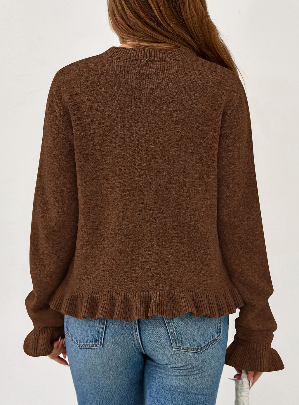 PRETTYGARDEN Womens Fall Button Down Cardigans Chunky Knit Ruffle Open Front Cropped Cardigan Sweaters Soft Long Sleeve Tops