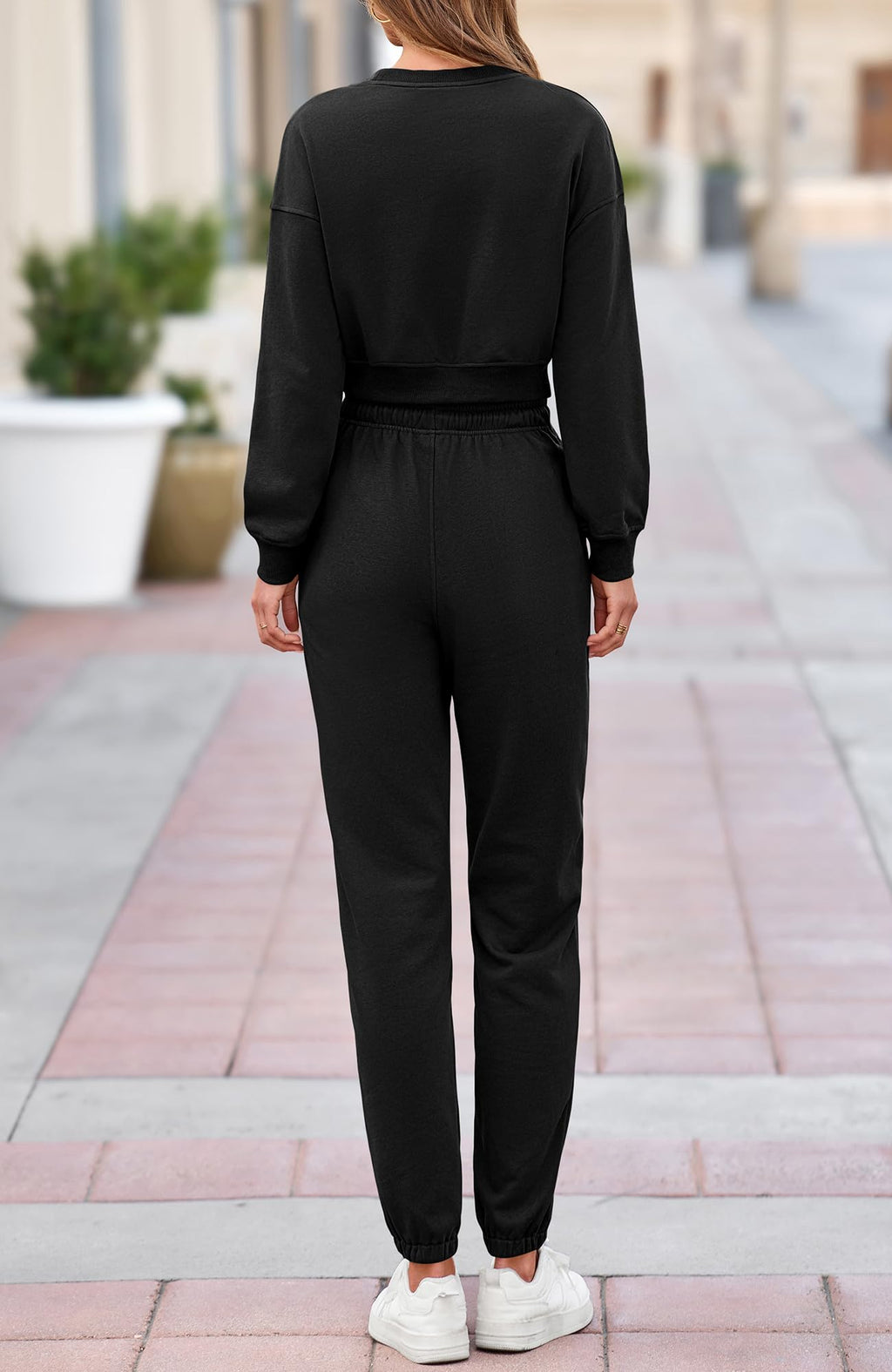 BTFBM Women 2 Piece Outfits Long Sleeve Crop Top Pullover Drawstring Pant Jogger Set Casual Sweatsuits Tracksuit Pockets