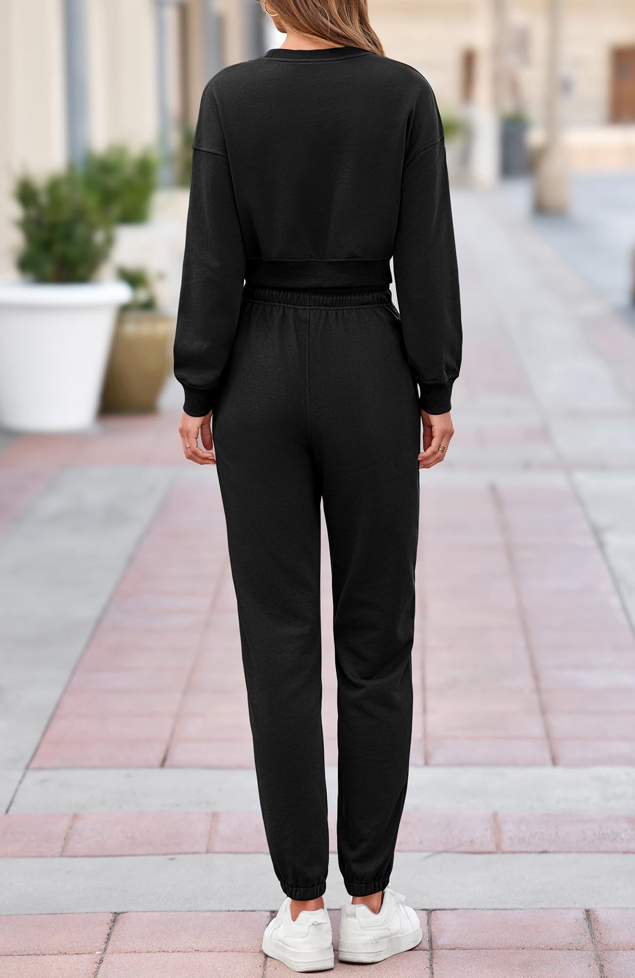 BTFBM Women 2 Piece Outfits Long Sleeve Crop Top Pullover Drawstring Pant Jogger Set Casual Sweatsuits Tracksuit Pockets