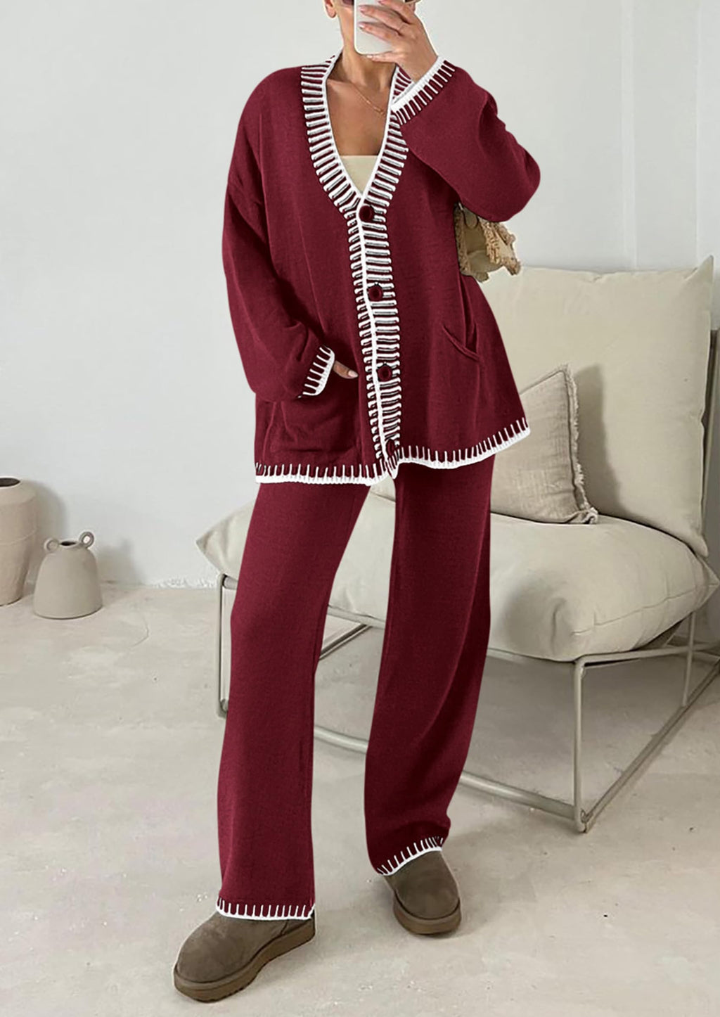 PRETTYGARDEN Lounge Sets for Women Fall Loungewear 2 Piece Outfits Cardigan Sweaters Track Suit Matching Winter Clothing