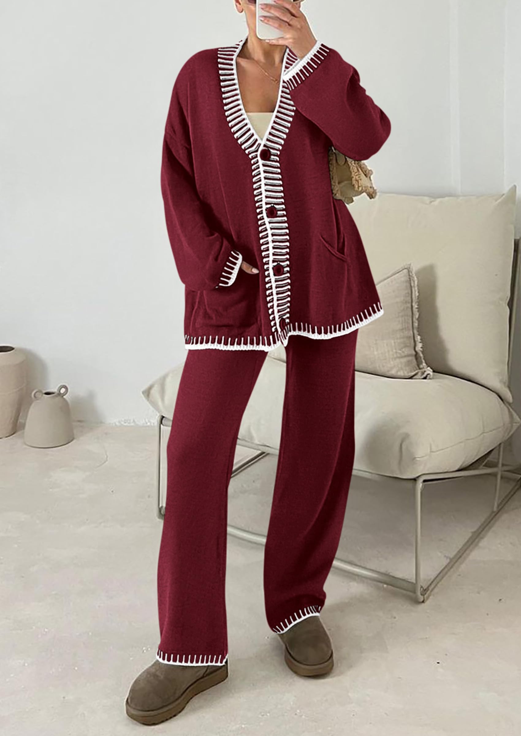 PRETTYGARDEN Lounge Sets for Women Fall Loungewear 2 Piece Outfits Cardigan Sweaters Track Suit Matching Winter Clothing