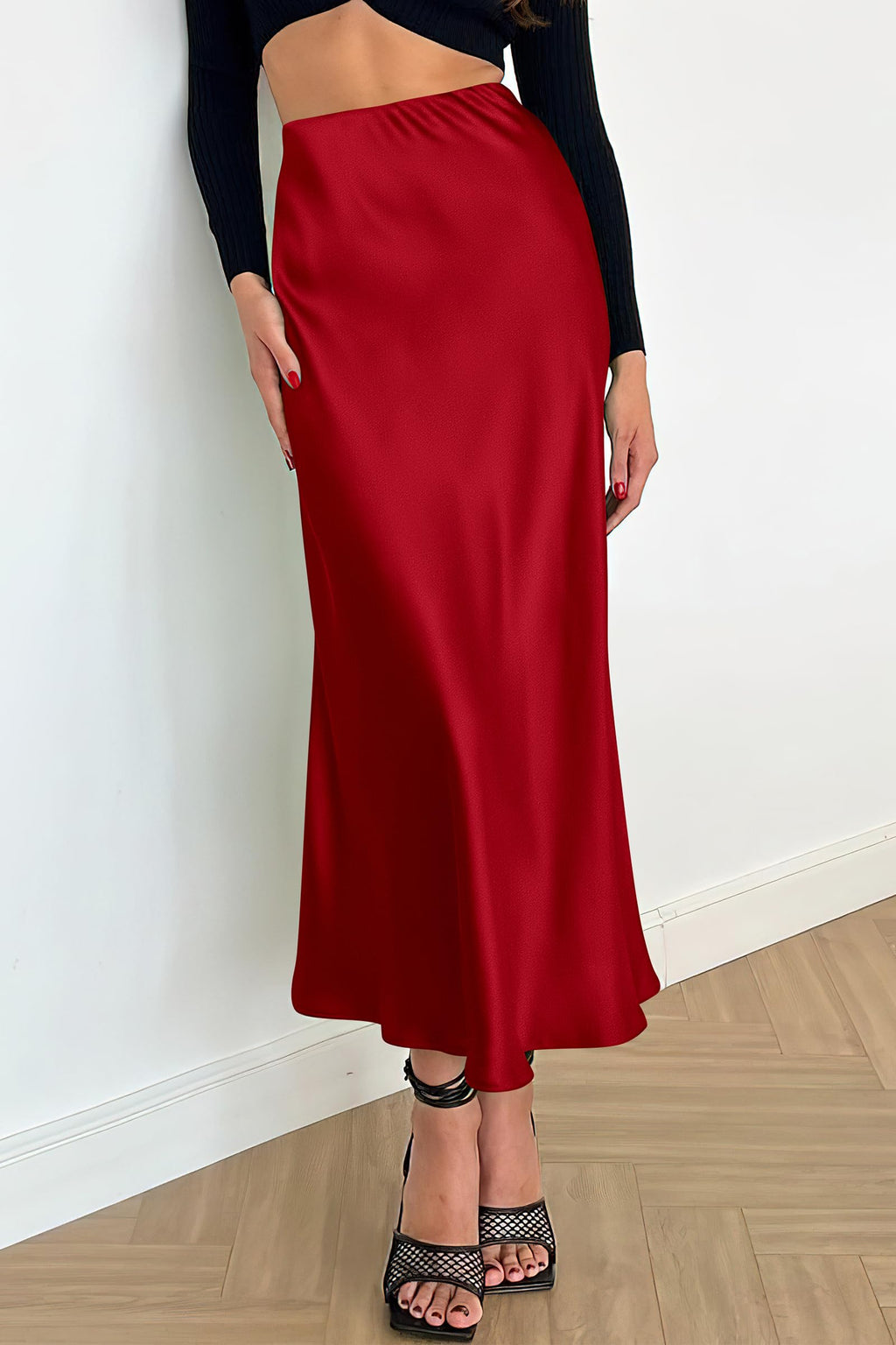 PRETTYGARDEN Women's Satin Skirts Dressy Casual Fall High Waisted Cocktail Wedding Flowy Elegant A Line Midi Skirt