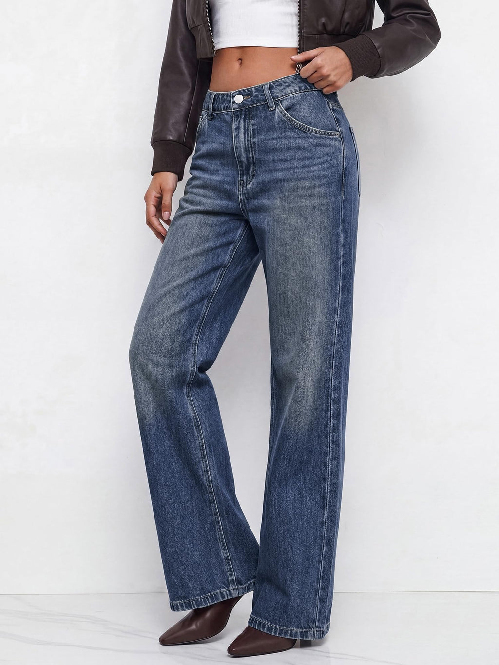 BTFBM Women Casual Straight Leg Jeans Trendy High Waisted, Pockets, Long Denim Pants, Slacks, Bottoms, Vacation Outfits, Travel Airport, Fashion Clothes, Fall Winter