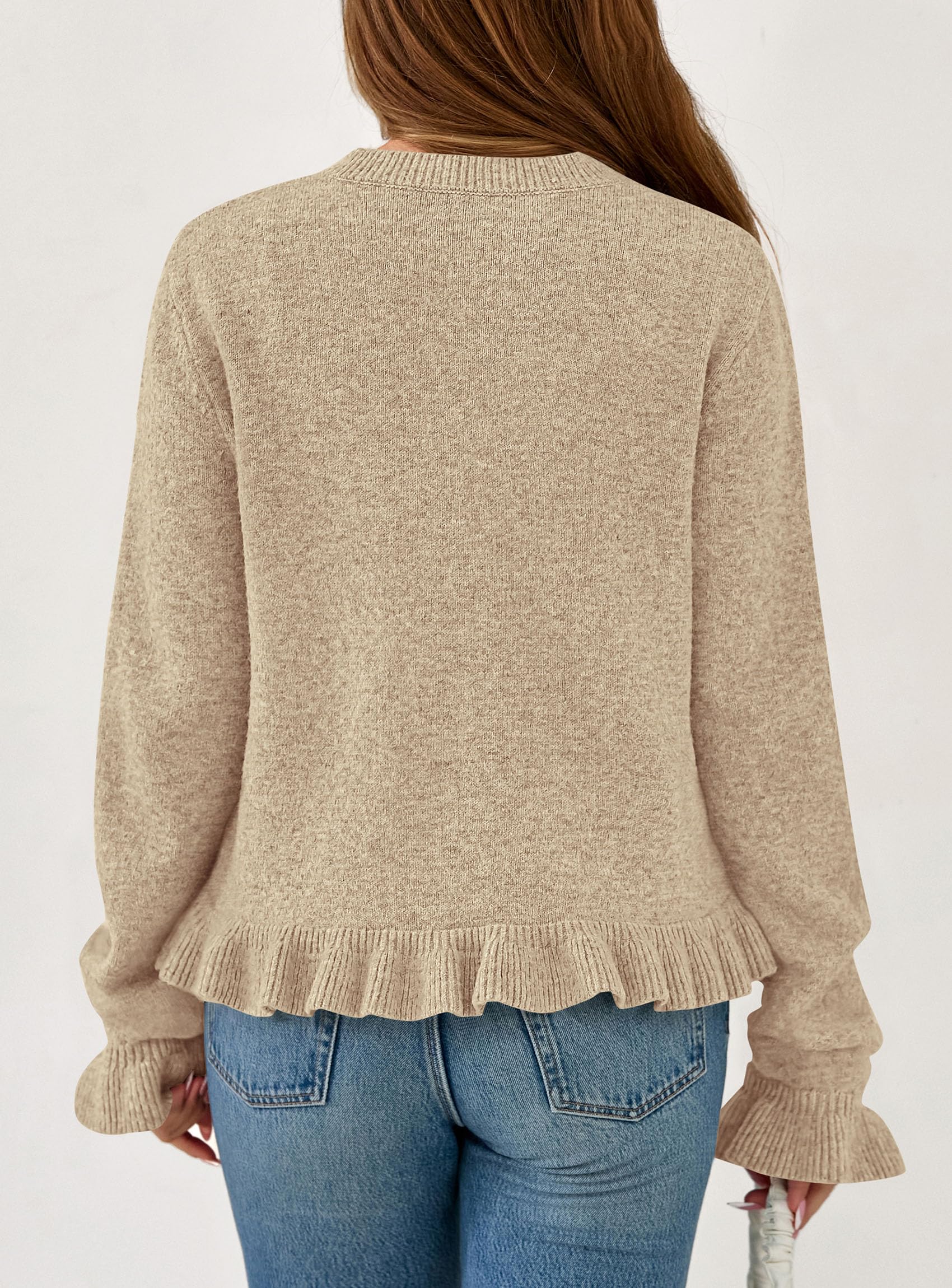 PRETTYGARDEN Womens Fall Button Down Cardigans Chunky Knit Ruffle Open Front Cropped Cardigan Sweaters Soft Long Sleeve Tops