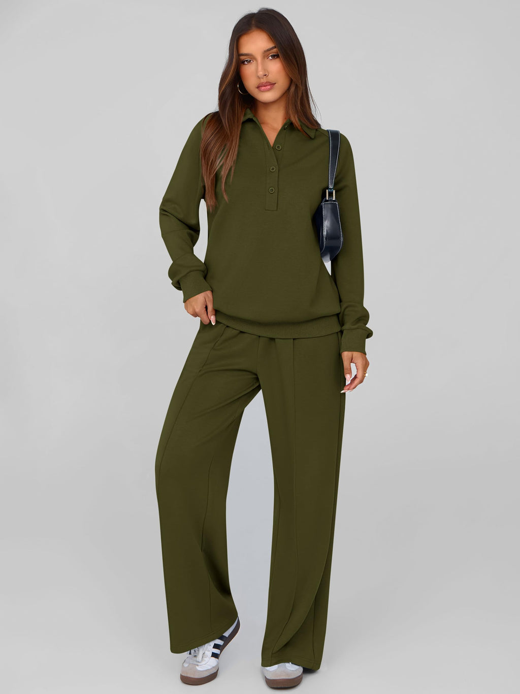PRETTYGARDEN Women Fall 2 Piece Outfits Sweatsuits Lounge Sets Quarter Button Long Sleeve Sweatshirt, Wide Leg Sweat Pants, Casual 2 Piece Sets Tracksuit, Airport Travel Outfits for Women