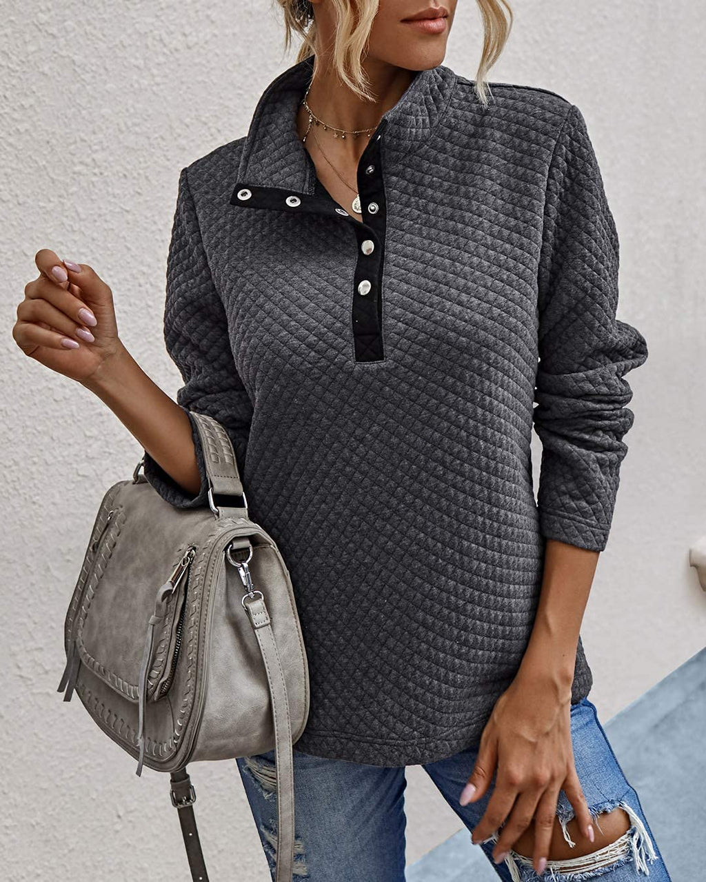 BTFBM Women Fashion Quilted Pattern Lightweight Zipper Long Sleeve Plain Casual Ladies Sweatshirts Pullovers Shirts Tops