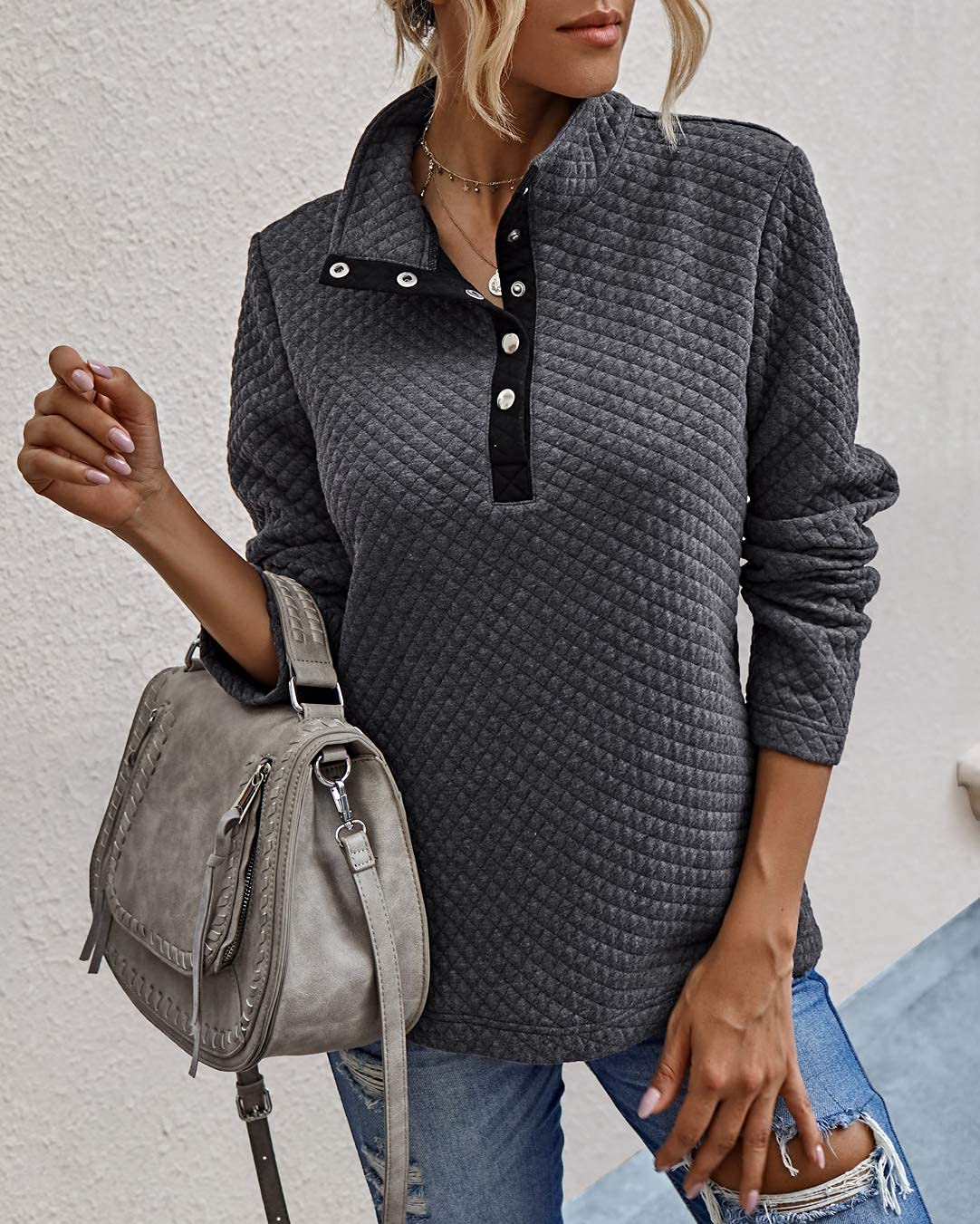 BTFBM Women Fashion Quilted Pattern Lightweight Zipper Long Sleeve Plain Casual Ladies Sweatshirts Pullovers Shirts Tops