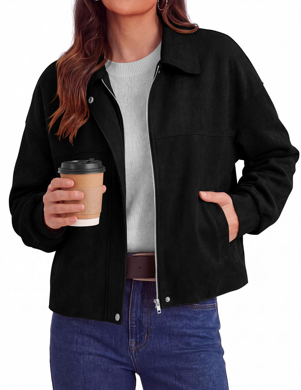 PRETTYGARDEN Women's Faux Suede Cropped Fall Jackets