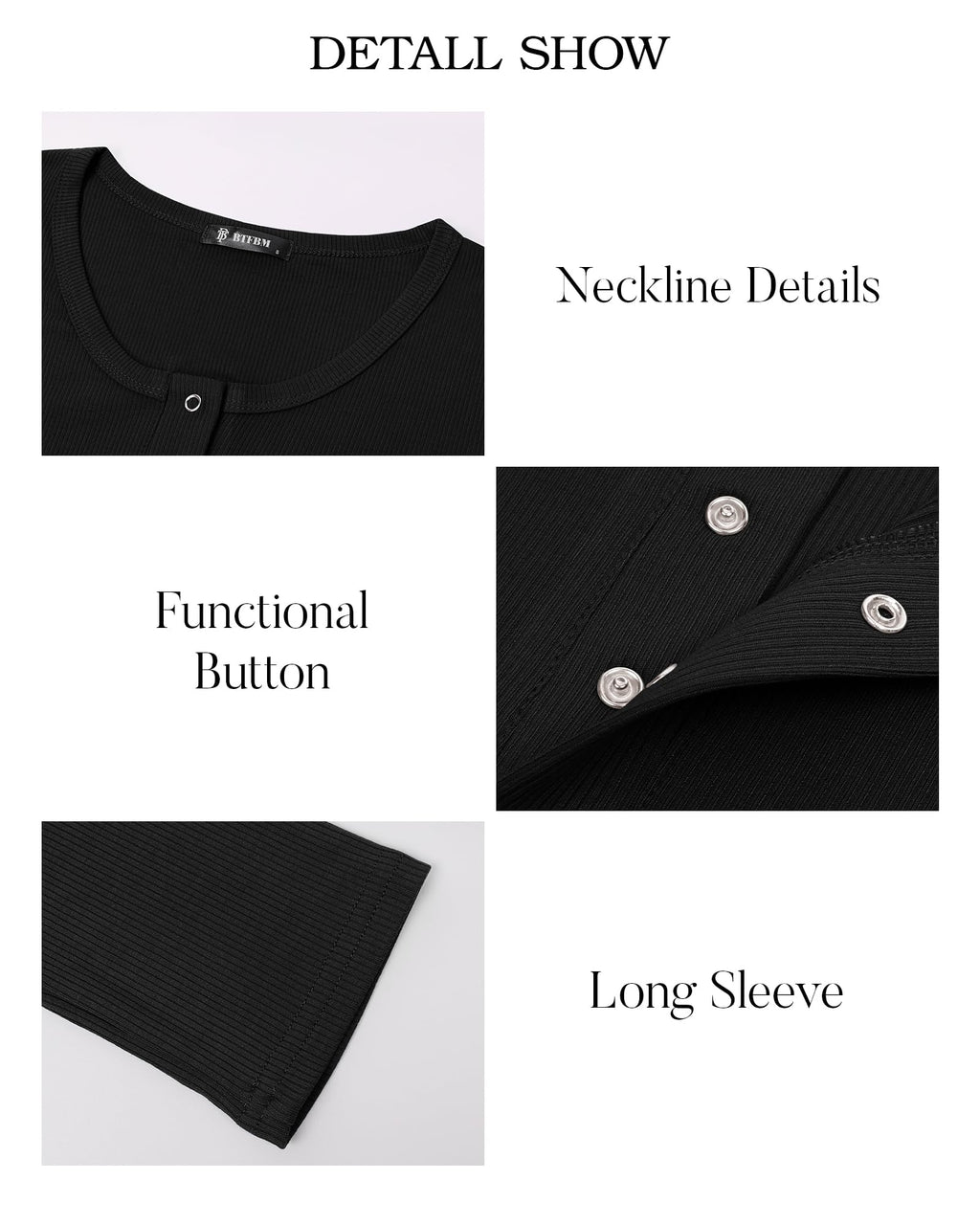 FreshPretty Women Long Sleeve Shirts Fall Tops V Neck Button Up Henley Shirts Slim Fit Ribbed Knit Spring Casual T-Shirts