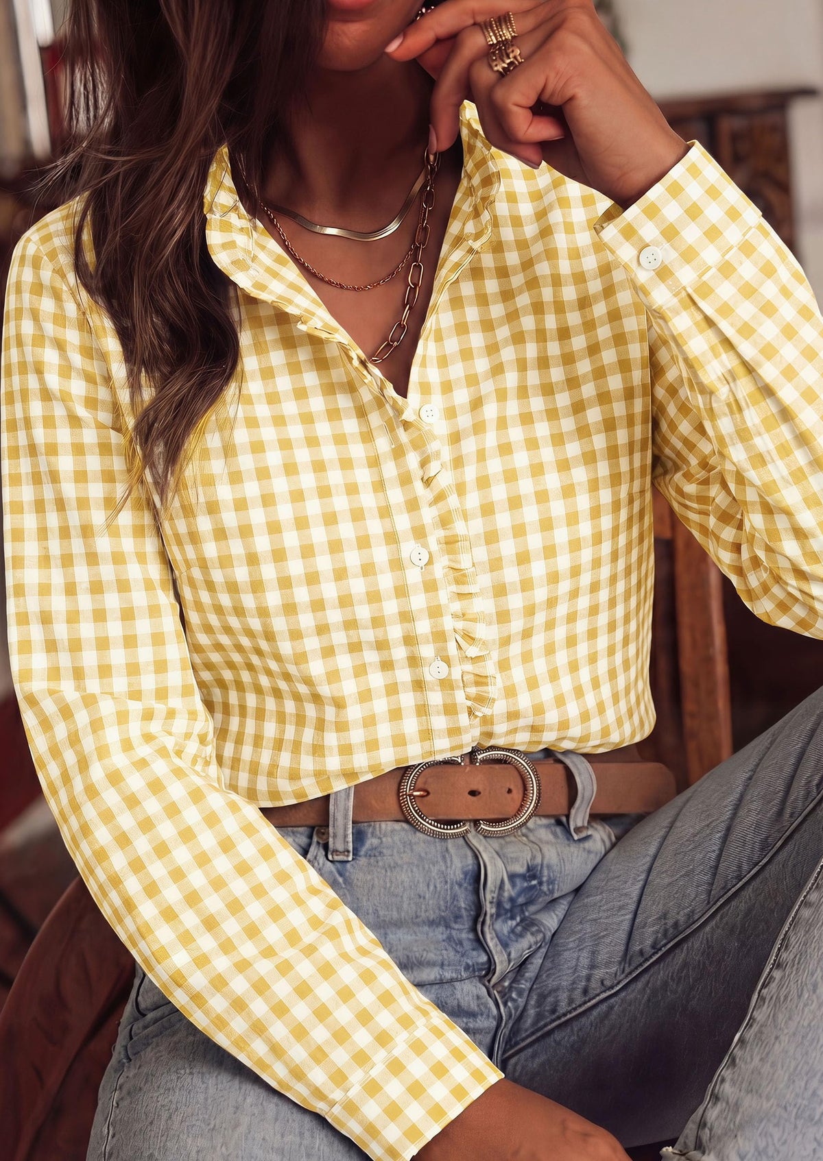 PRETTYGARDEN Womens Long Sleeve Button Down Shirts | Soft Cotton Fabric, Fashion Plaid Shirt, Basic Collared V Neck, Work Business Casual Blouses, 2026 Fall Trendy Outfits
