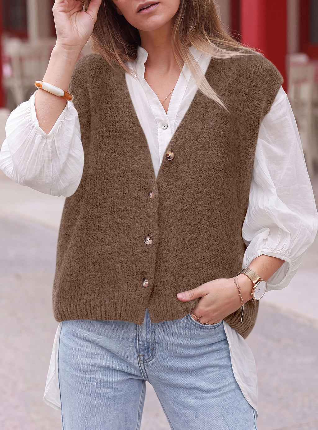 PRETTYGARDEN Womens Fall Sleeveless Button Down Sweater Vest | Soft Knit Fabric, Fashion Deep V Neck, Casual Loose Fit Sweater, Going Out Outfits, 2026 Trendy Winter Clothes