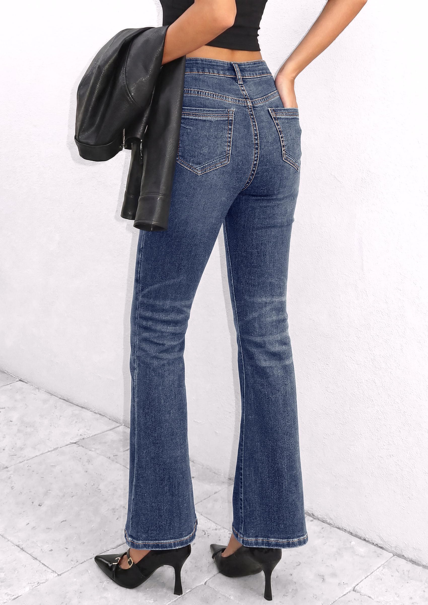 PRETTYGARDEN Womens Bootcut Denim Jeans Wide Leg Pants | Stretchy, High Waisted Rise, Flare Bell Bottom, Pockets, Trendy Casual, Going Out Outfits, Fall Winter Fashion Clothing