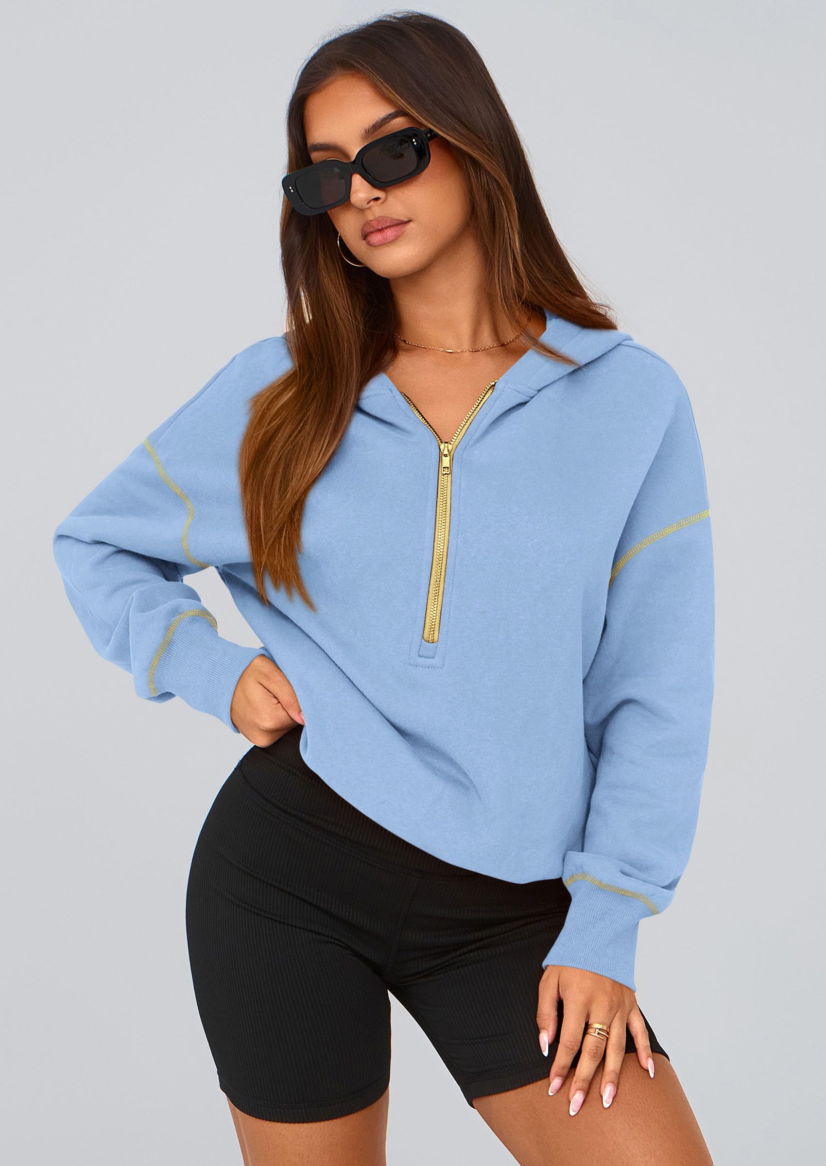 PRETTYGARDEN Women's  Fall Hooded Sweatshirts Long Sleeve Half Zip Cropped Hoodies Pullover Winter Fashion Clothes