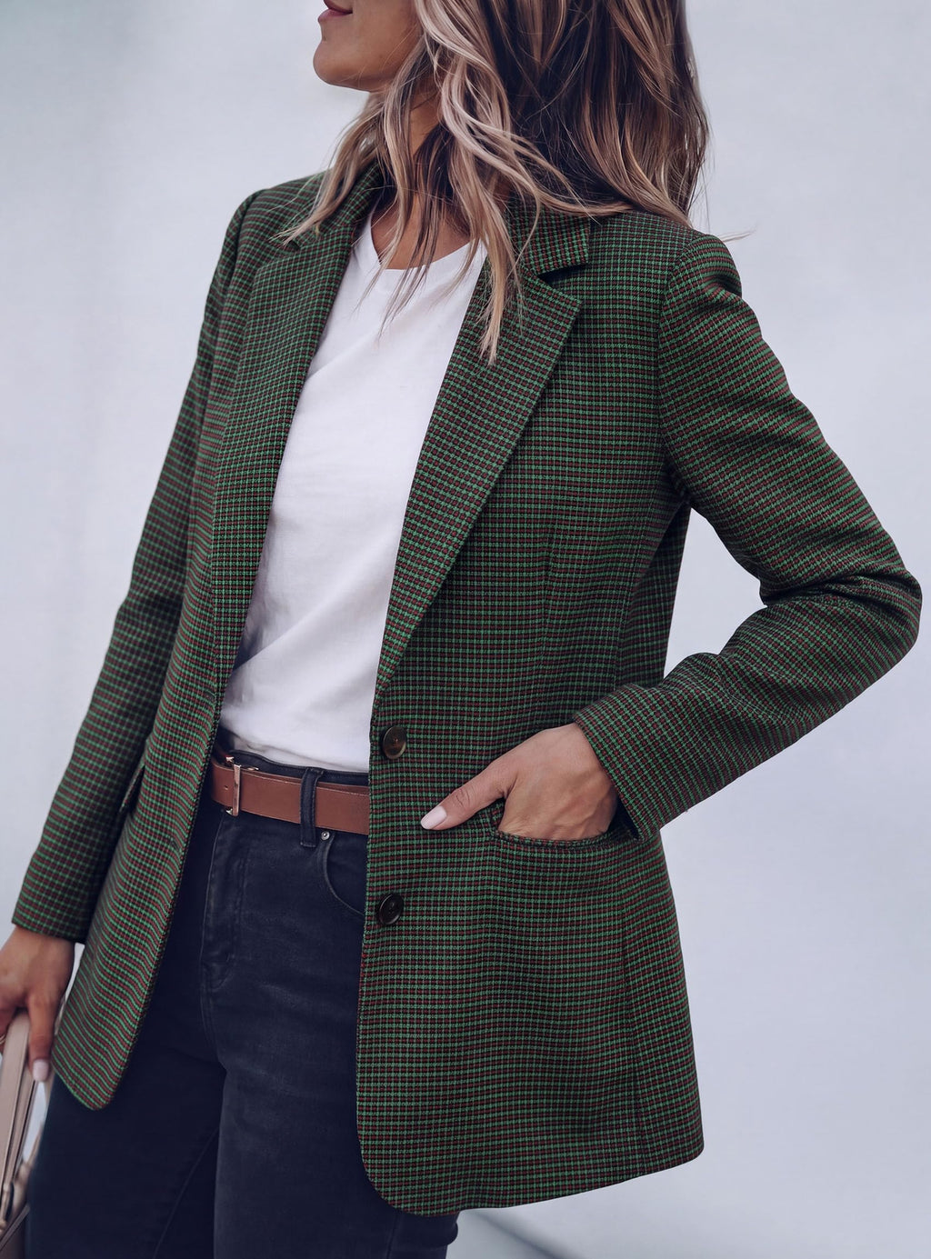 PRETTYGARDEN Fall Blazers for Women Business Casual | Long Sleeve Plaid Houndstooth, Notch Lapel Pockets, Oversized Blazer Outerwear, Trendy Suit Jackets, 2026 Winter Work Outfits