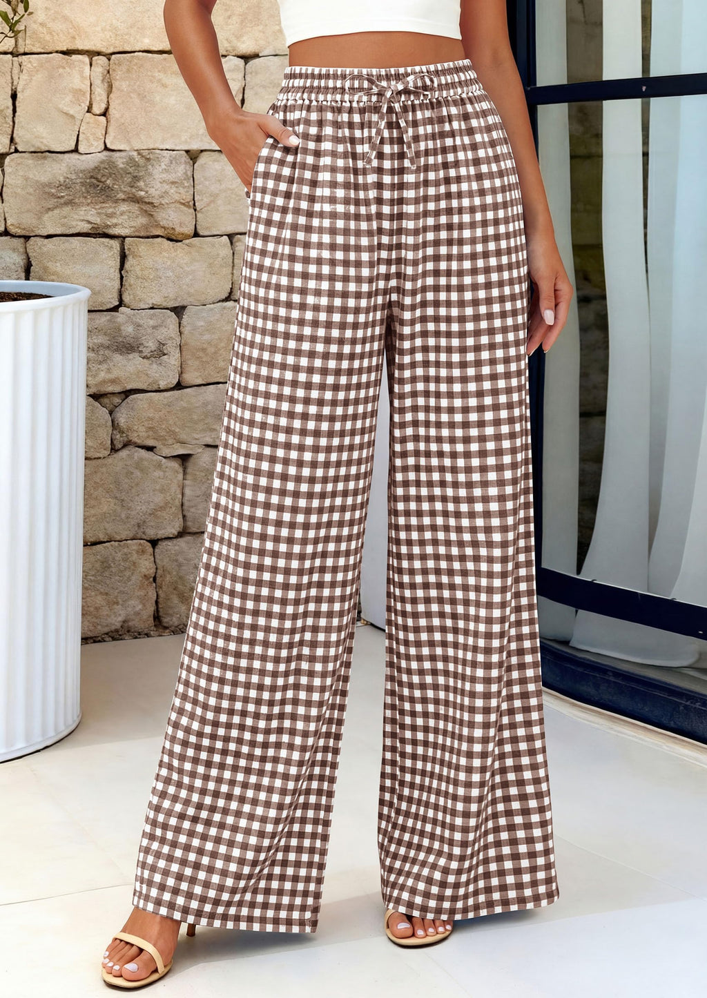 PRETTYGARDEN Women's Wide Leg Gingham Lounge Pants Summer  Casual Plaid Trousers Spring Y2K Clothes Comfy Pajama Bottoms