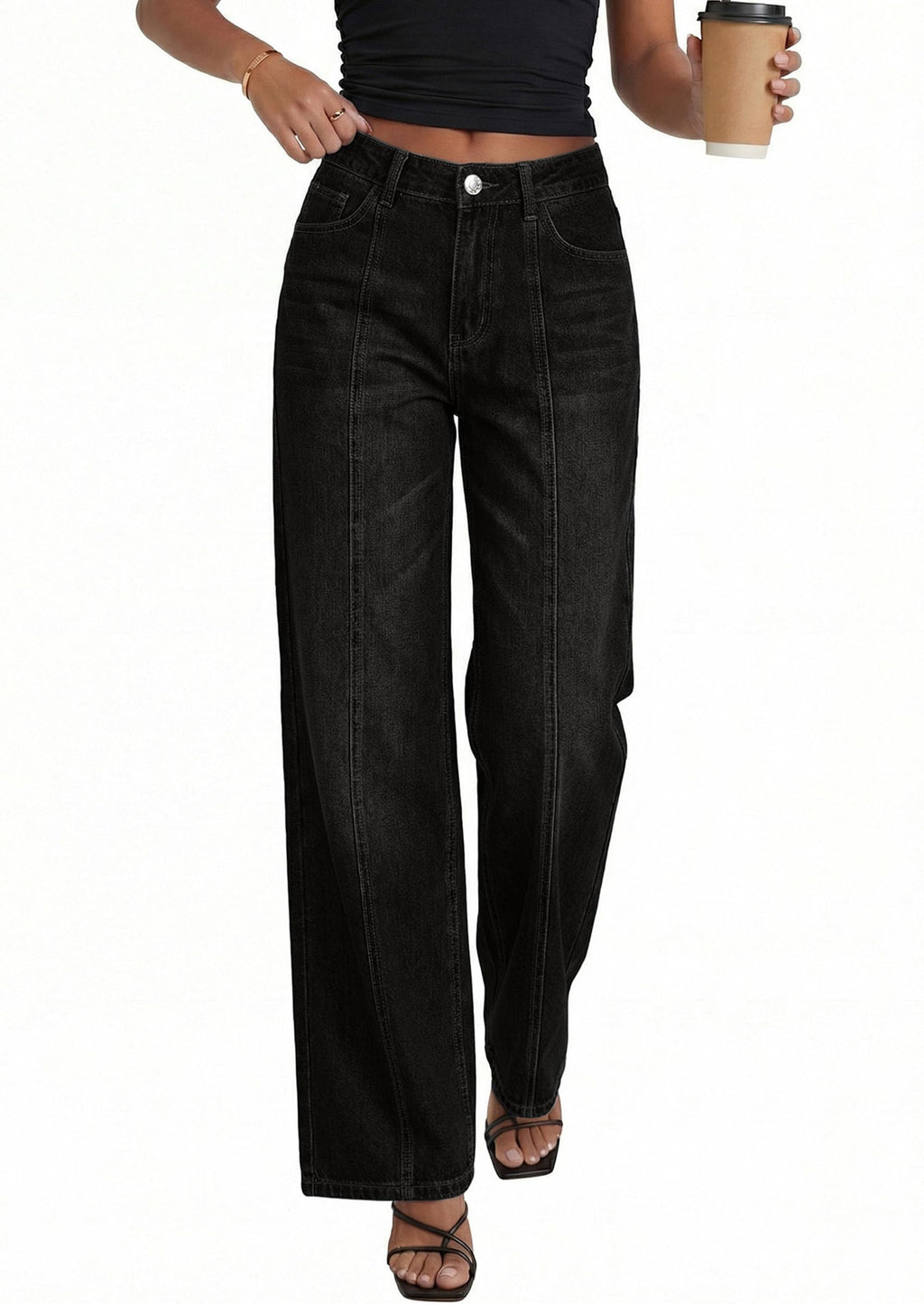 PRETTYGARDEN Women's Wide Leg Jeans High Waisted Stretchy Baggy Seamed Front Denim Palazzo Pants Summer Fashion Clothes