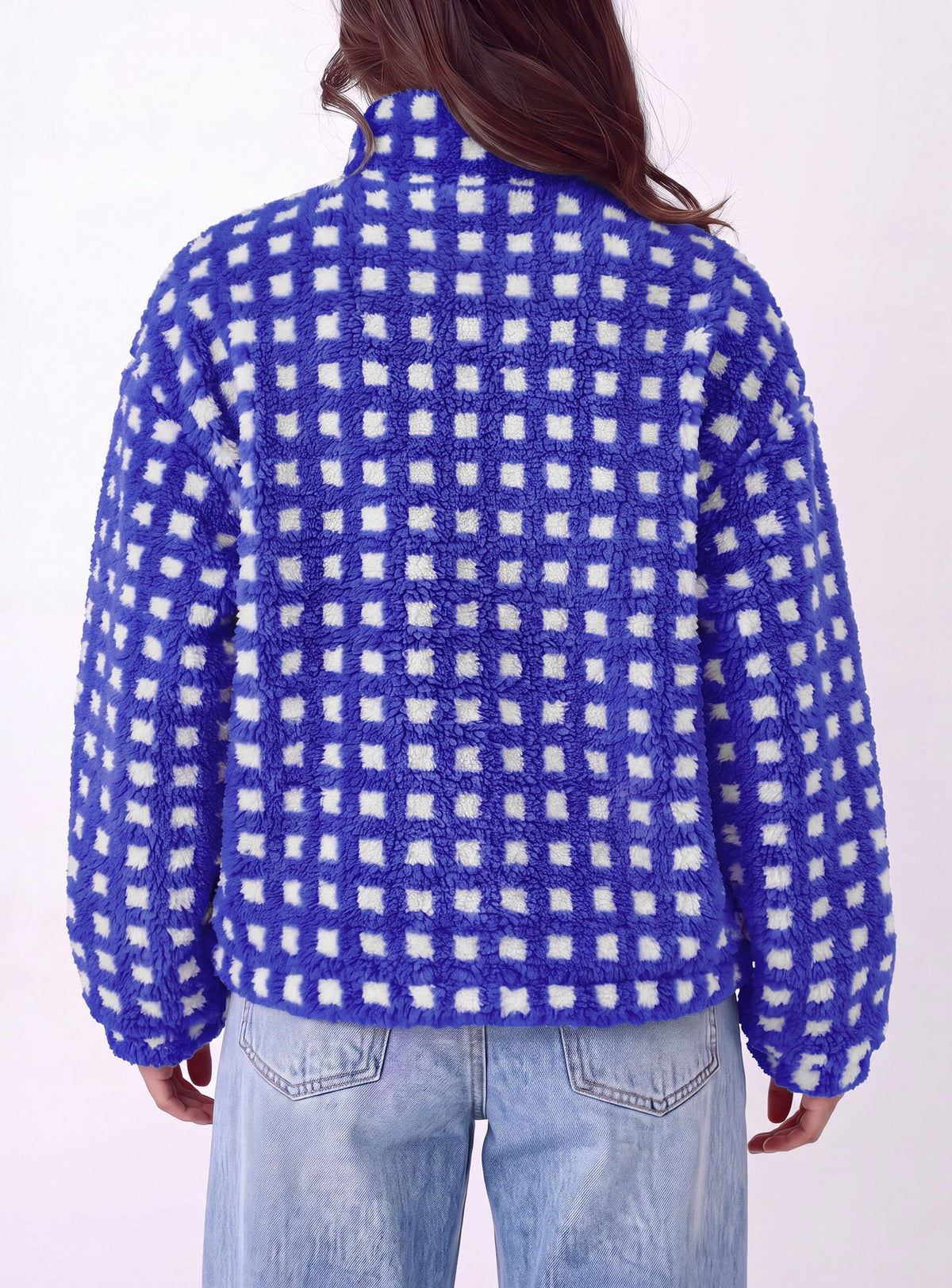 PRETTYGARDEN Women's Gingham Sherpa Fleece Jacket Plaid Cropped Teddy Coat Trendy Y2K Winter Jacket, Zip Up Stand Collar, Side Pockets, Fall Outfit for Casual Daily, Going Out, Streetwear, Outdoor