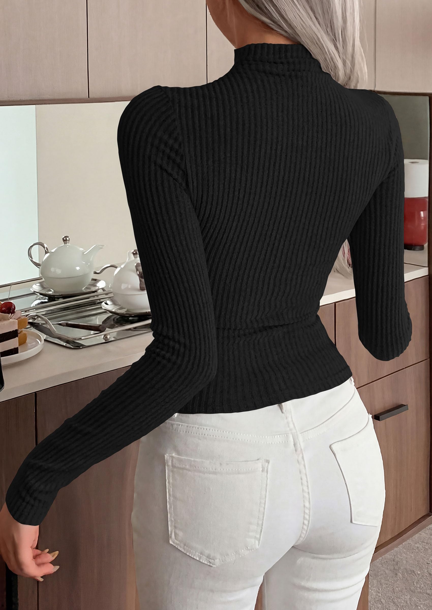PRETTYGARDEN Long Sleeve Shirts for Women Mock Turtleneck Tops