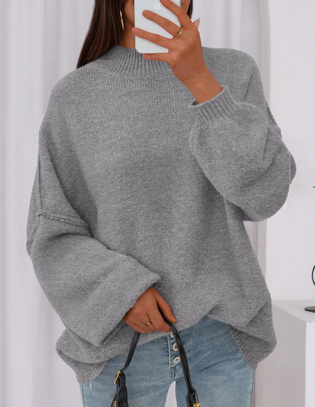 PRETTYGARDEN Women's 2026 Fall Oversized Sweaters Chunky Knit Mock Neck Long Sleeve Casual Trendy Pullover Winter Clothes