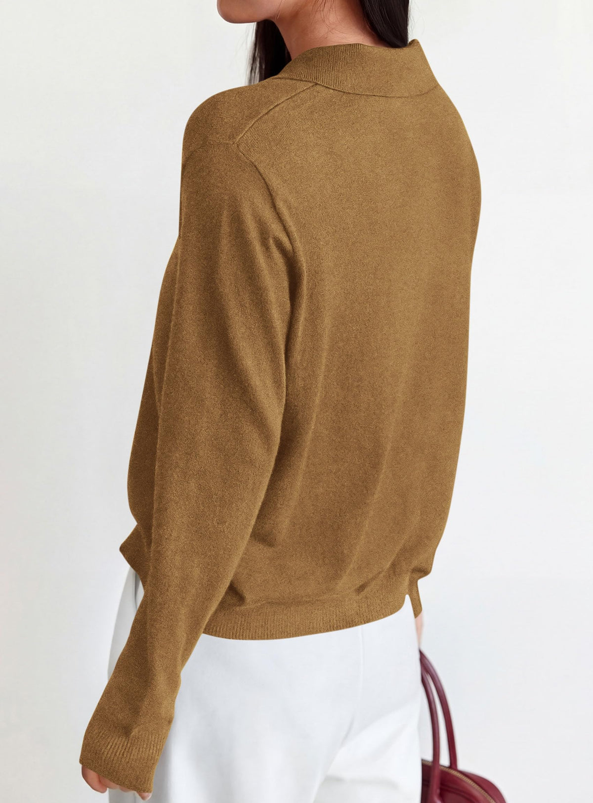 PRETTYGARDEN Womens Long Sleeve Collared Polo Sweater | Breathable Soft Ribbed Knit, Lapel V Neck Pullover Sweaters, Business Casual Work Office Tops, 2026 Trendy Fall Outfits