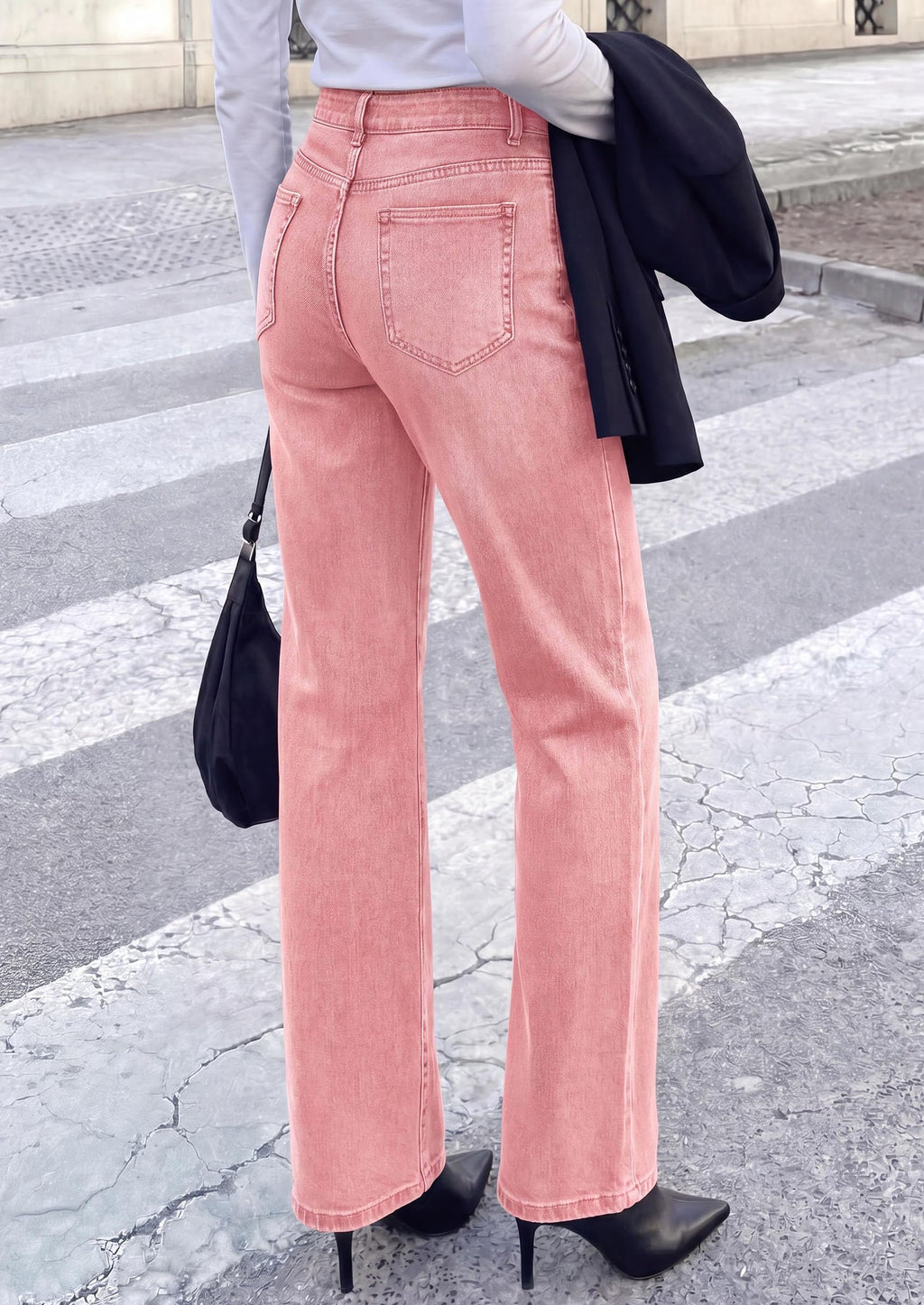 PRETTYGARDEN Womens Jeans Straight Leg Stretchy High Waist | Classic Rigid Structured Tummy Control Pants with Practical Pockets, Ideal for Business Office, Daily Casual, Back to School