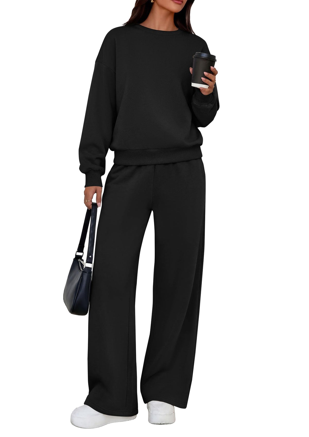 PRETTYGARDEN 2 Piece Lounge Sets for Women Casual Sweatsuits | Soft Fleece Lining,Crew Neck Oversized Sweatshirt & Wide Leg Pants,Workout Airport Matching Set Tracksuit,Fall Winter Outfits
