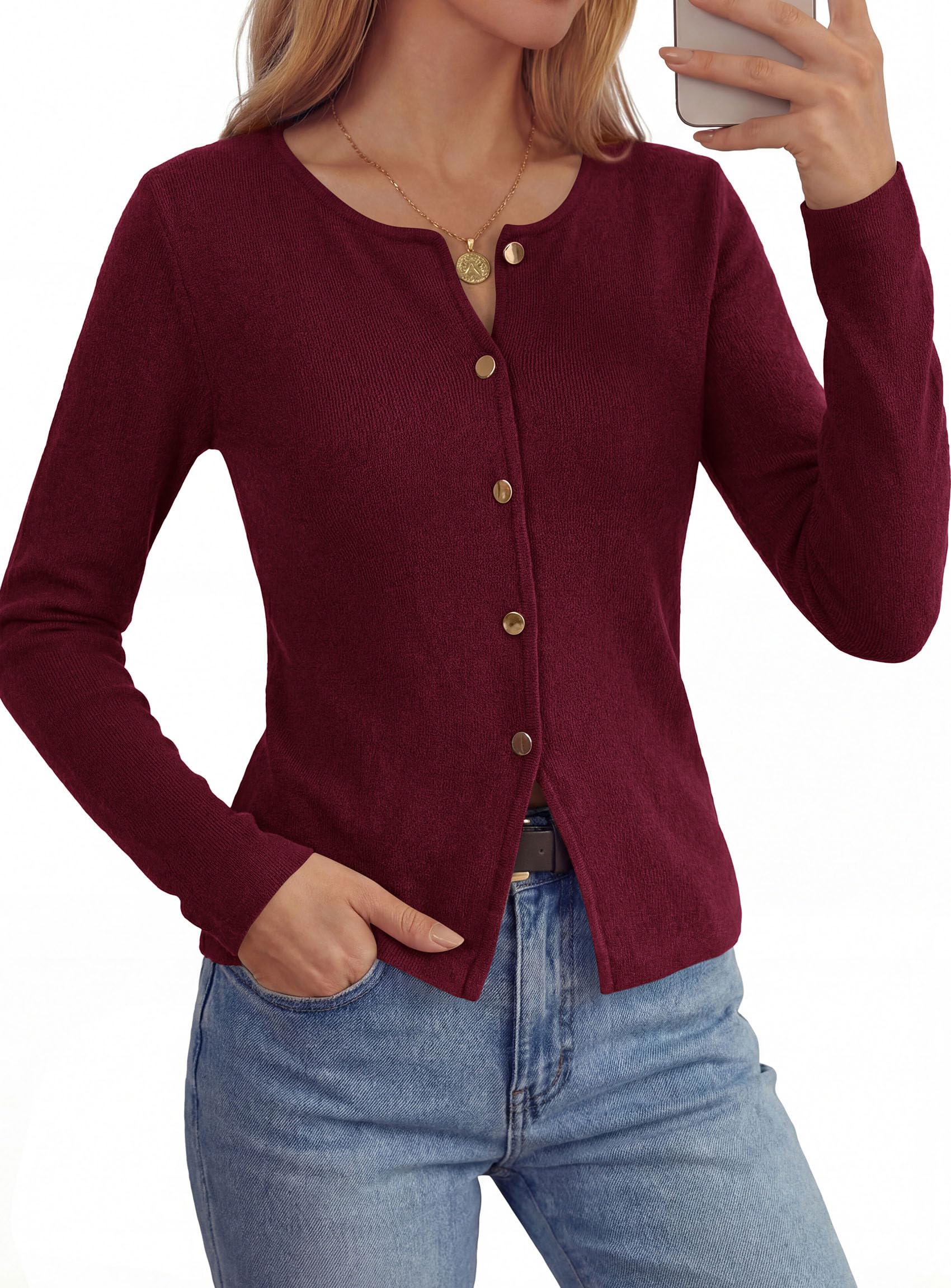 PRETTYGARDEN Button Up Cardigan Sweaters for Women | Slim Fitted Knitwear,Long Sleeve Lightweight Knit Cardigans,Business Casual Outfits Work Tops,Layering Piece for Fall&Winter
