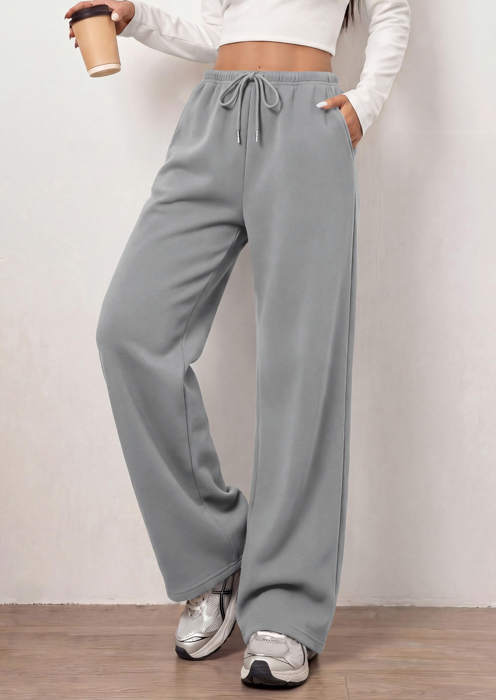 PRETTYGARDEN Womens Wide Leg Sweatpants Fleece Lounge Pants | Elastic Drawstring Waist,Baggy Jogger Yoga Sweat pants,Pockets,Fall Winter Clothes,Loose Daily Casual & Loungewear Trousers
