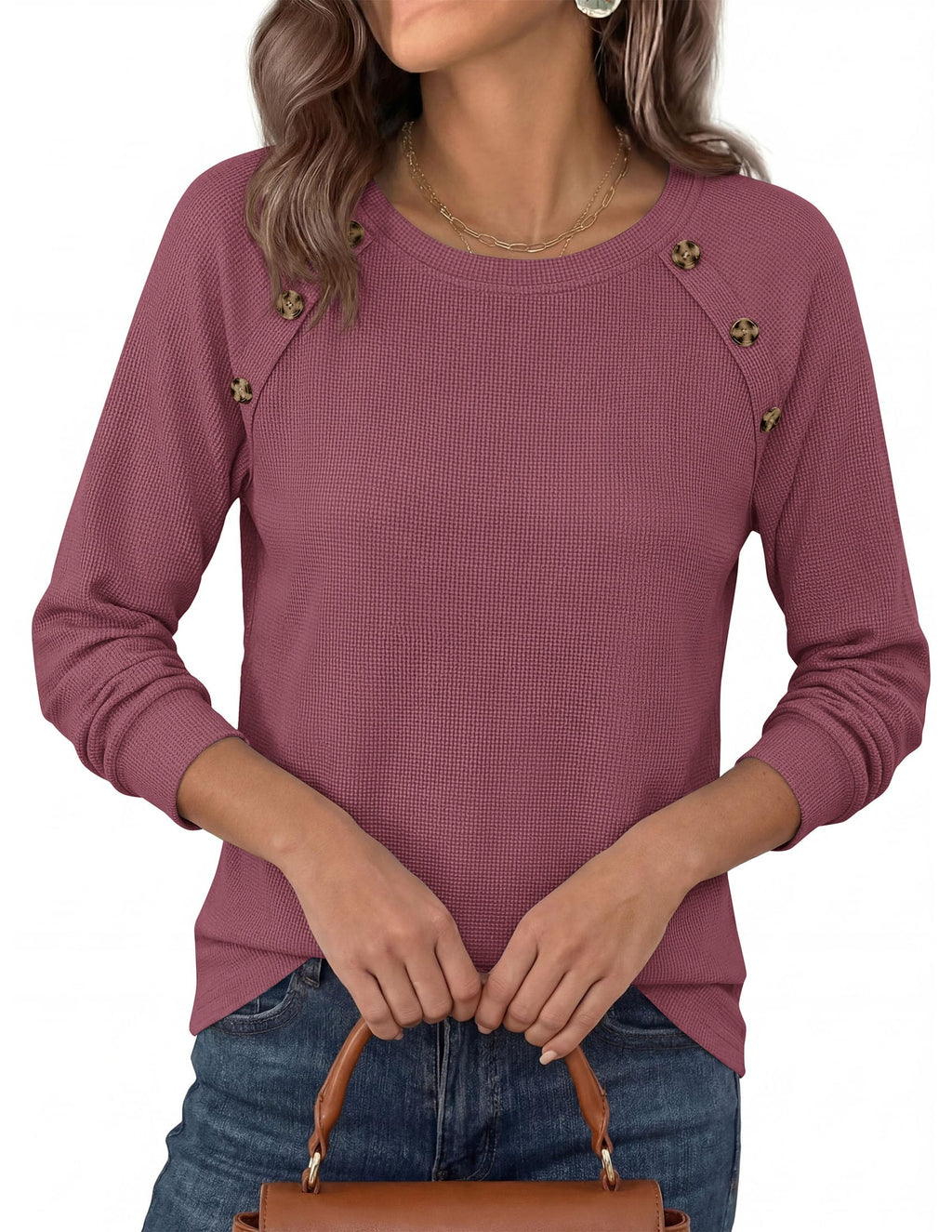 PRETTYGARDEN Long Sleeve Shirts for Women Waffle Knit Tops Fall Fashion Dressy Casual Loose Tunic Blouse Winter Clothing