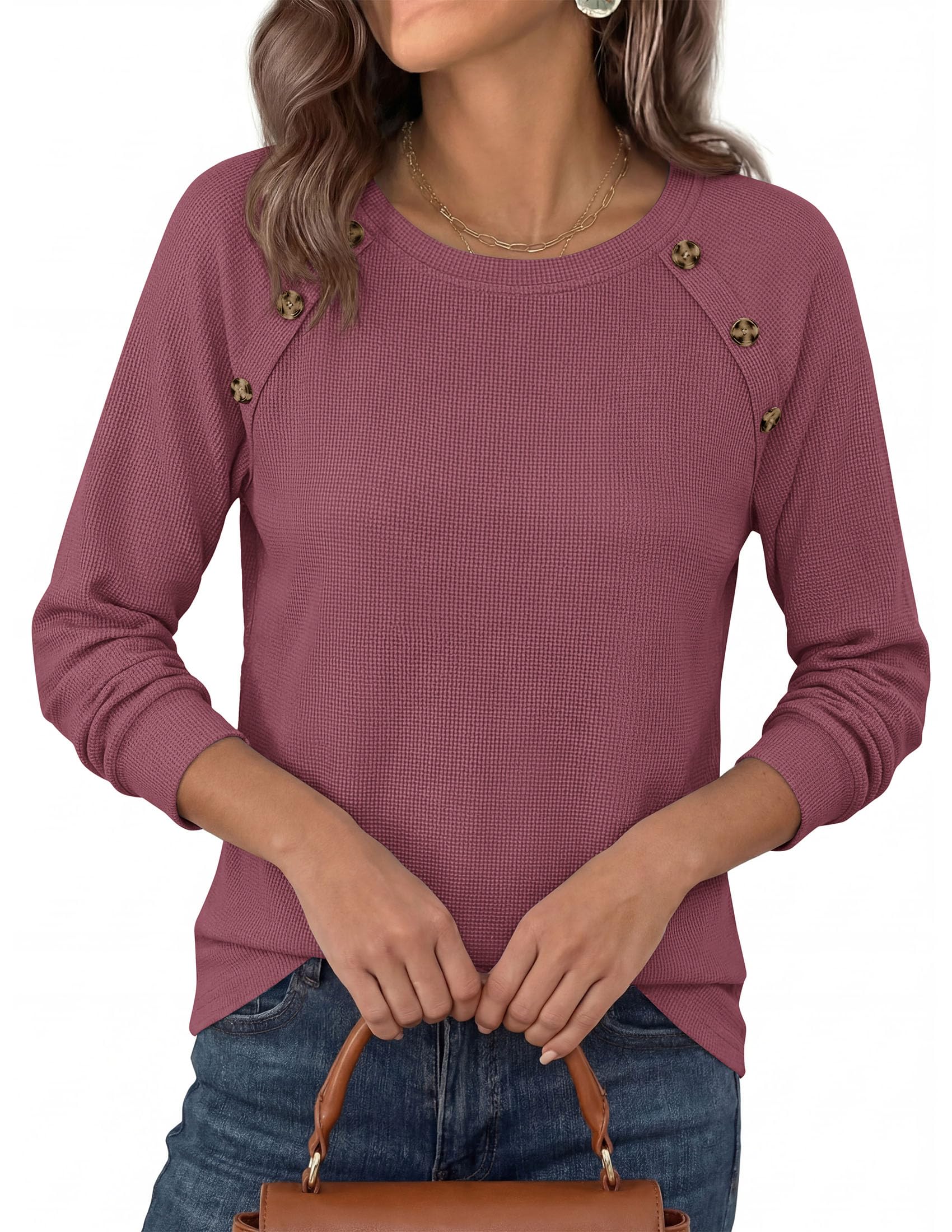 PRETTYGARDEN Long Sleeve Shirts for Women Waffle Knit Tops Fall Fashion Dressy Casual Loose Tunic Blouse Winter Clothing