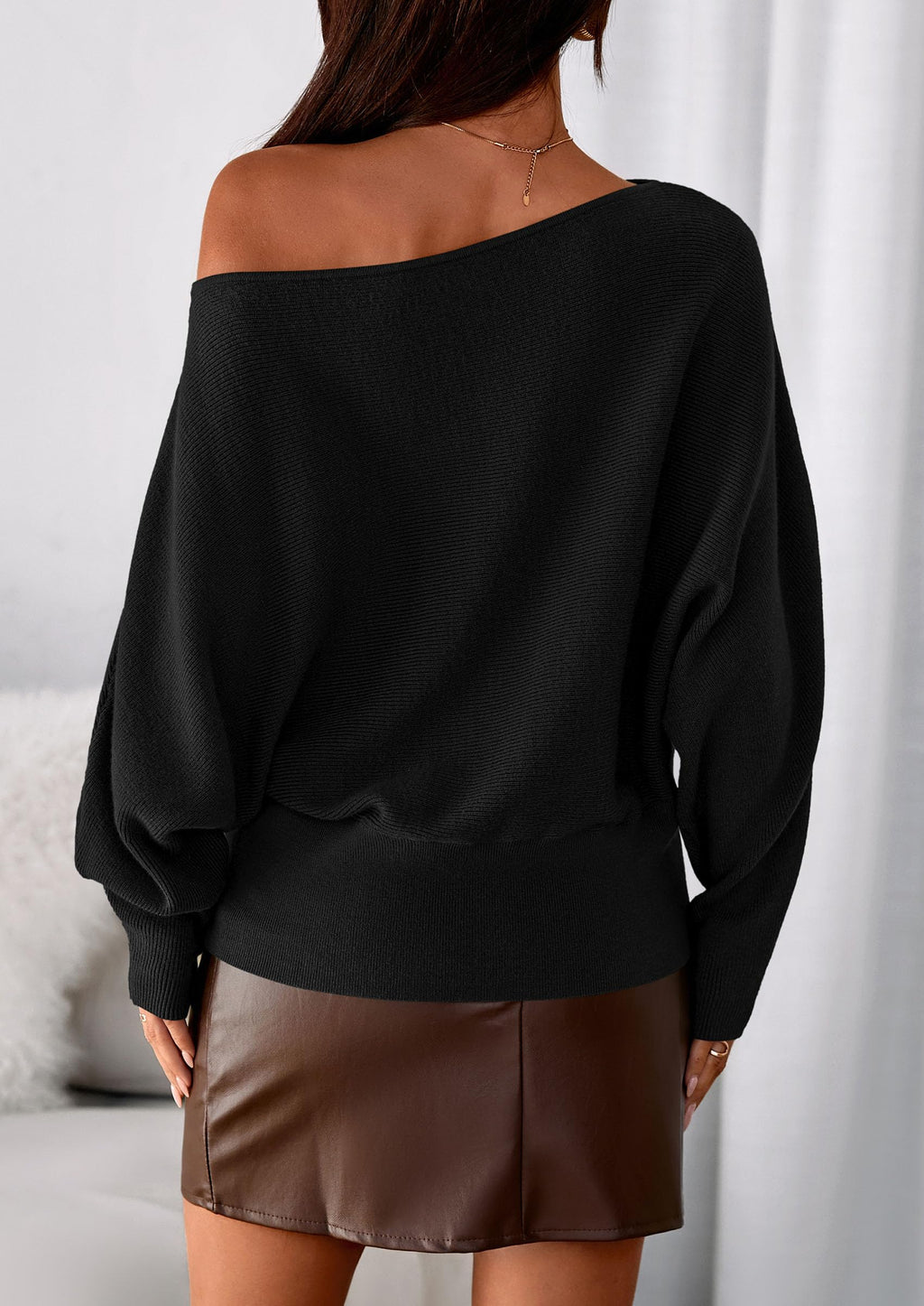 PRETTYGARDEN Women Off the Shoulder Sweater  Fall Trendy Long Batwing Sleeve Knit Pullover Going Out Tops Winter Clothing