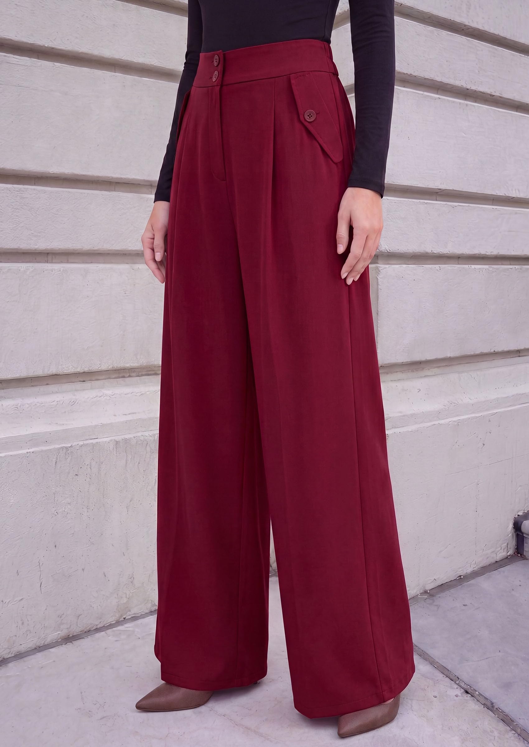PRETTYGARDEN Women's Wide Leg Work Dress Pants Trousers | Palazzo Pant with Pockets, Lightweight Flowy, High Elastic Waistband, Office Wear, Business Casual Outfits, Fashion Clothing