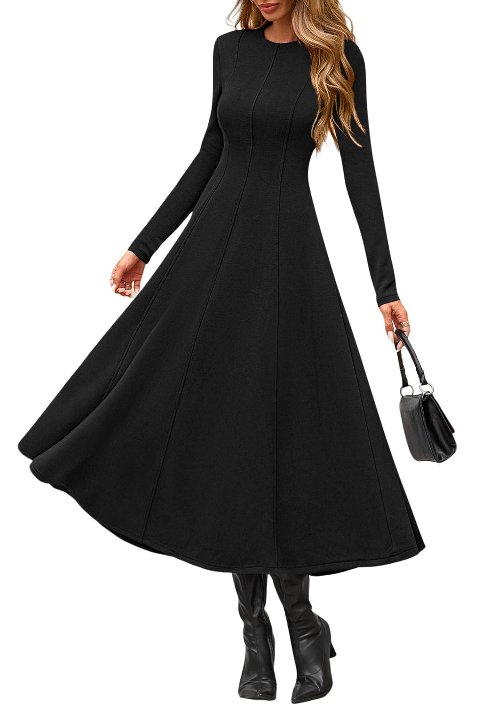 PRETTYGARDEN Cocktail Dresses for Women  Elegant Classy Fall Long Sleeve Midi A Line Flowy Modest Winter Party Dress