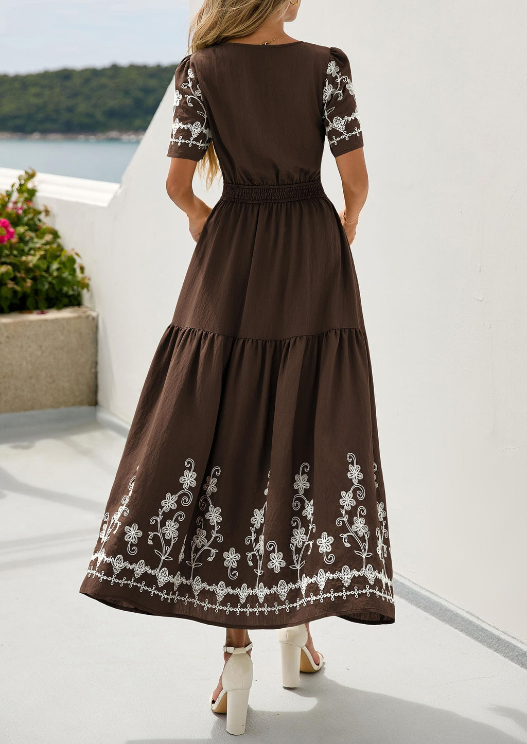 PRETTYGARDEN Women's Summer Boho Maxi Dress Spring Floral Short Sleeve V Neck A Line Flowy Beach Wedding Guest Dresses