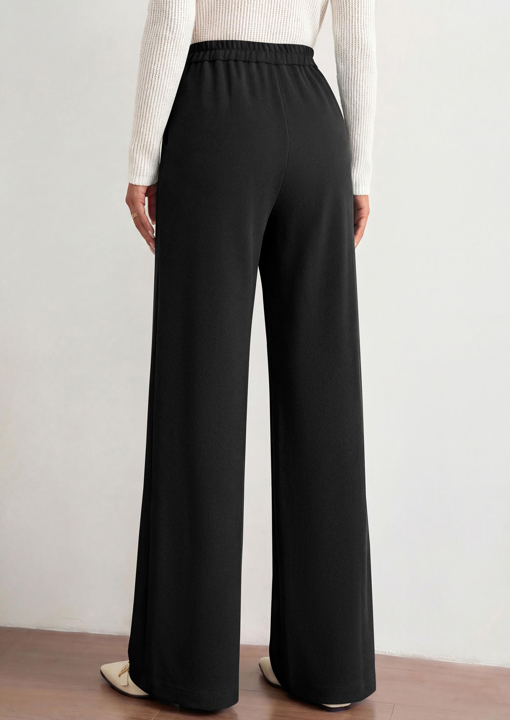 PRETTYGARDEN Women's Dressy Casual Wide Leg Palazzo Pants | V Notch High Waist, Soft Stretchy Knit Flowy Long Lounge Trousers, Casual Daily Office Work Outfits, 2026 Fall Clothes