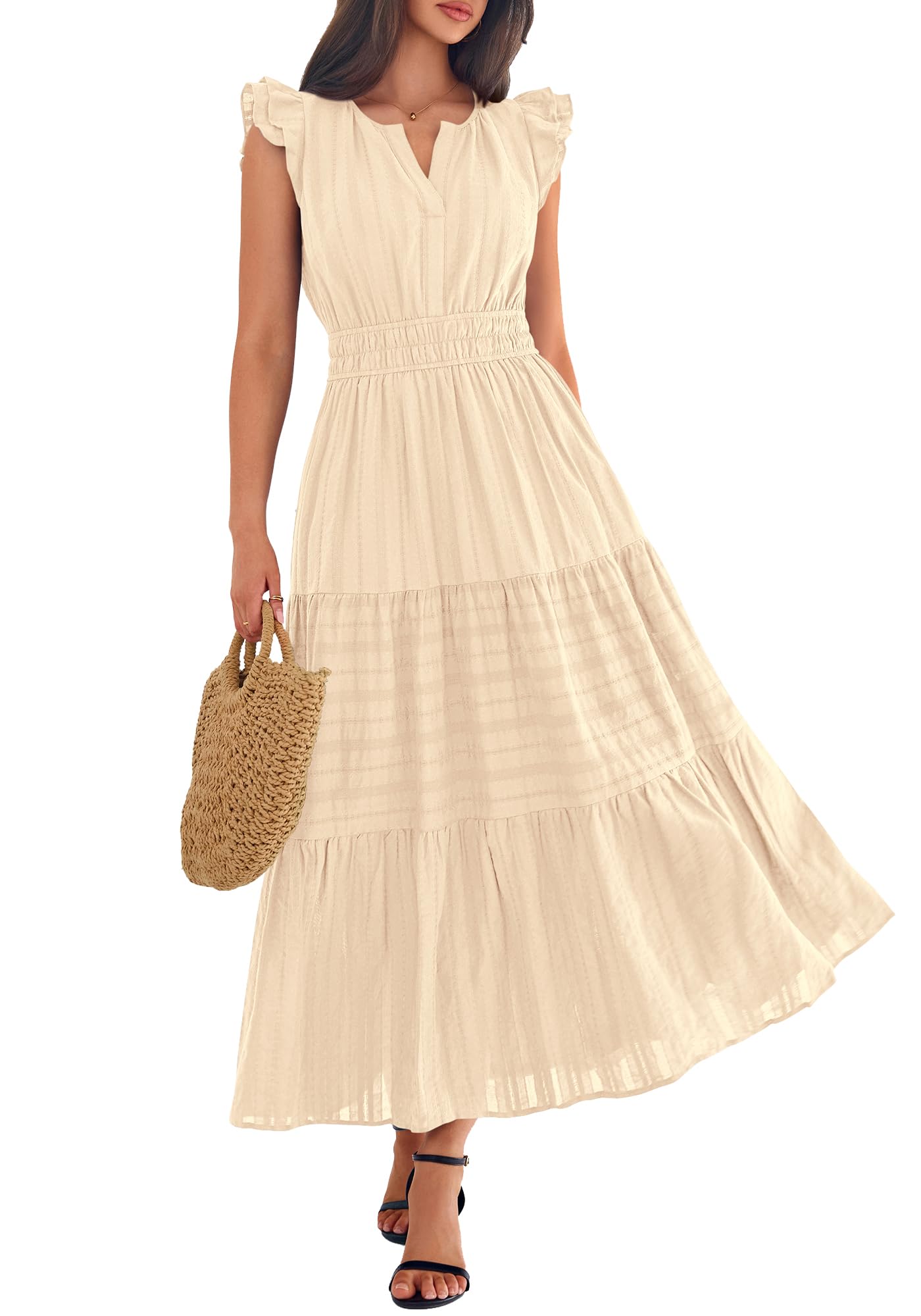 BTFBM Womens Summer Maxi Dress  Spring Boho Vacation Ruffle Flutter Short Sleeve A Line Tiered Flowy Dresses Pockets